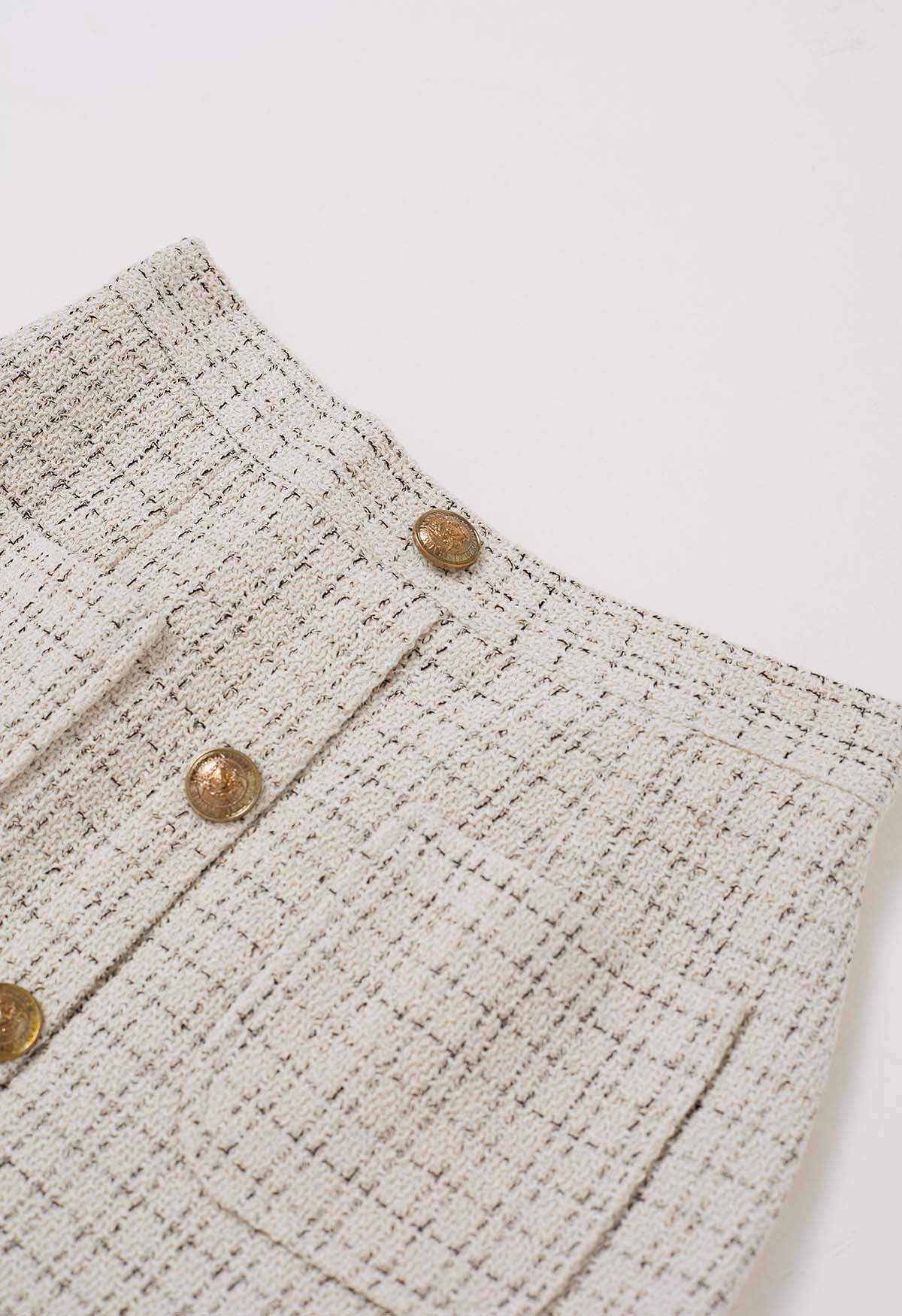 Mini-jupe boutonnée vintage en tweed quadrillé