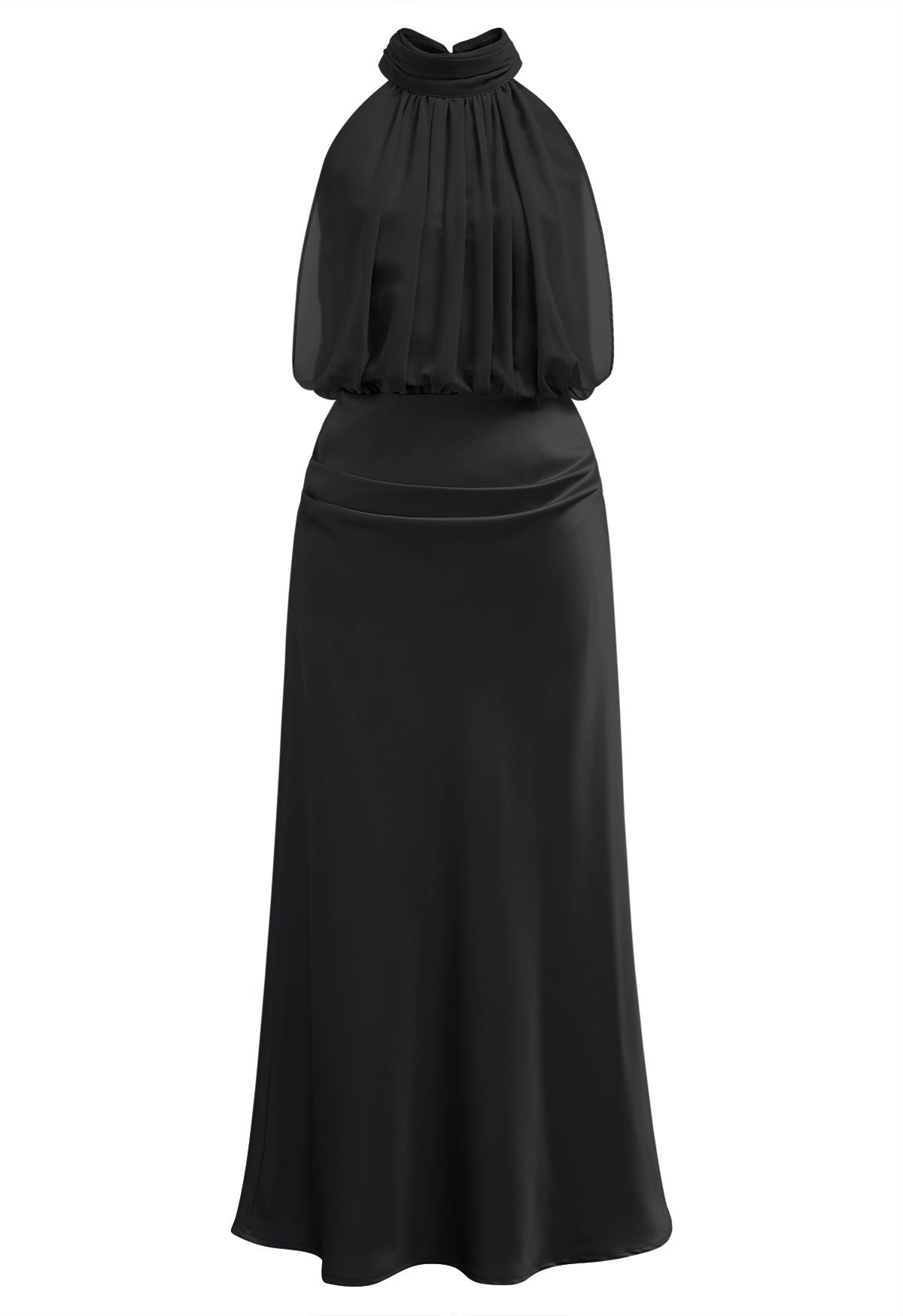 Robe gracieuse en satin épissé en mousseline de soie à col licou en noir