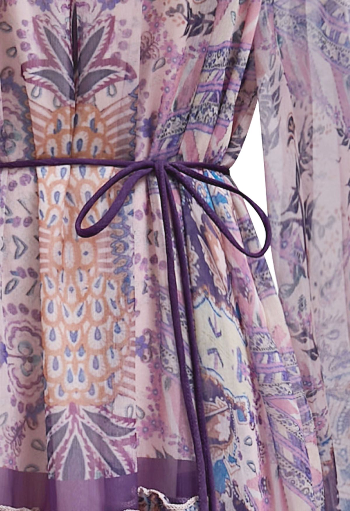 Mystic Garden - Robe longue à volants et manches bulles en violet