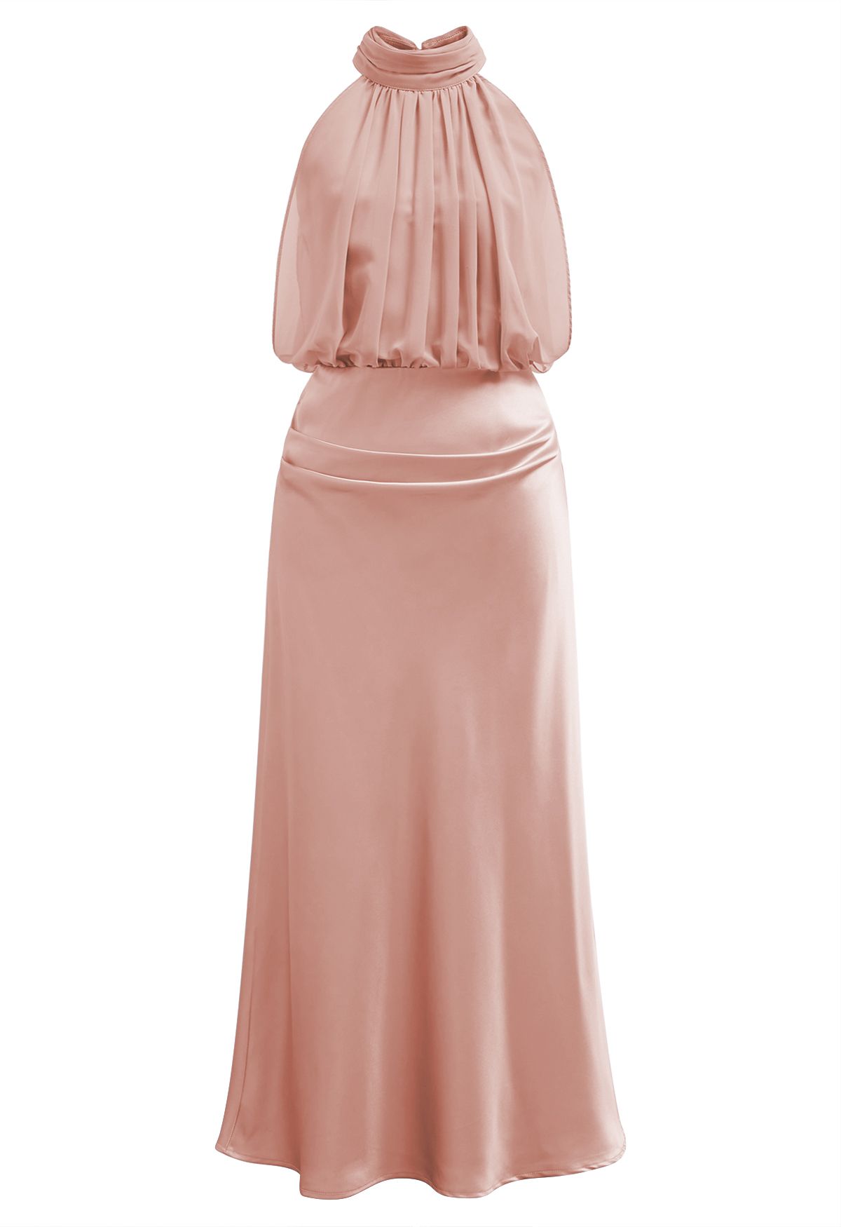 Robe gracieuse en satin épissé en mousseline de soie à col licou en rose