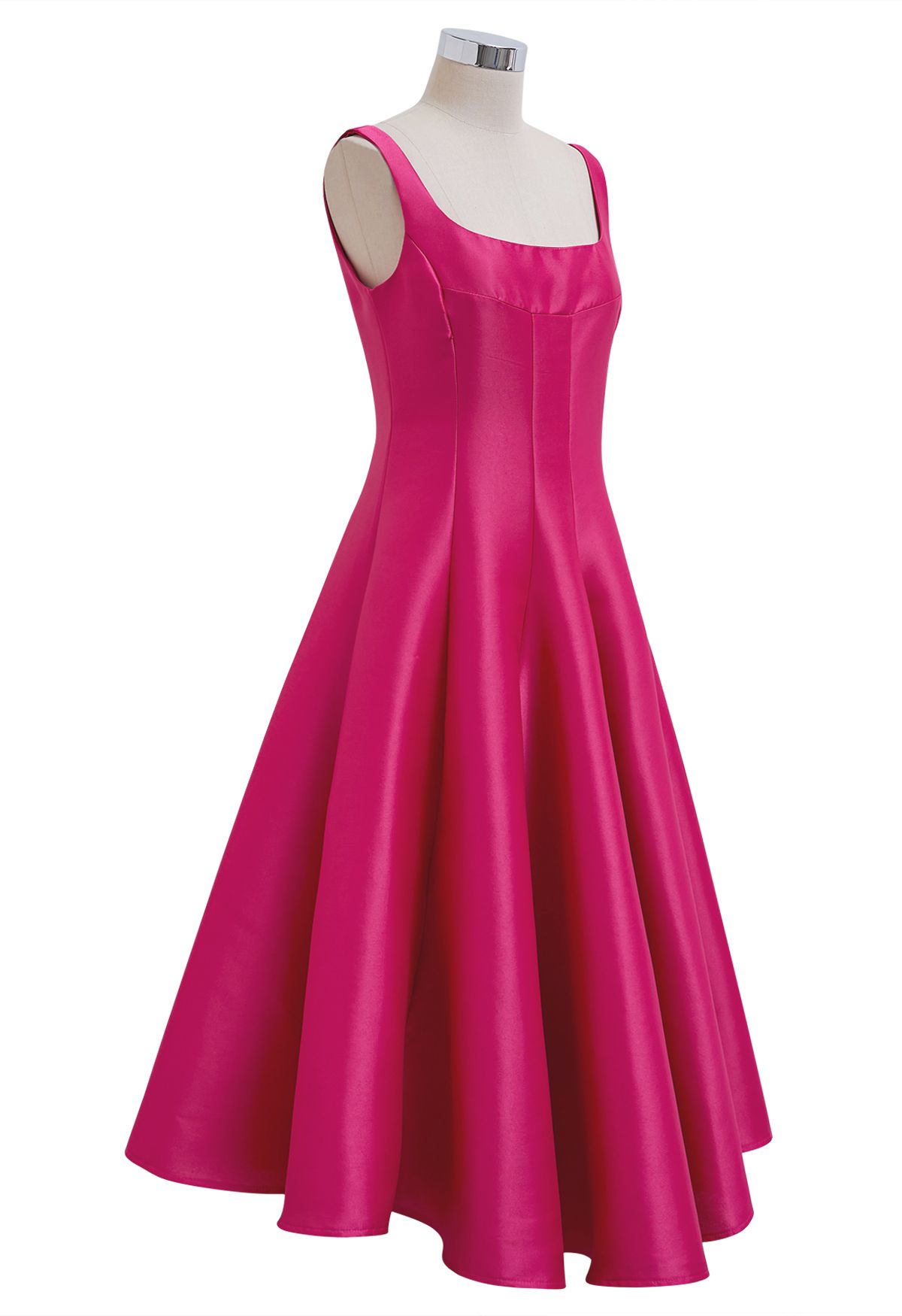 Robe caraco en satin poli à ourlet évasé en magenta