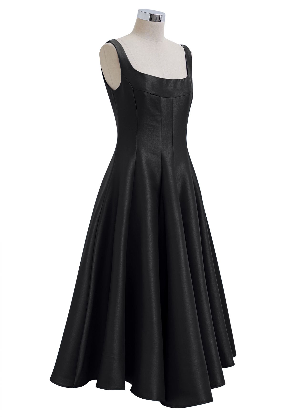 Robe caraco en satin poli à ourlet évasé, noir