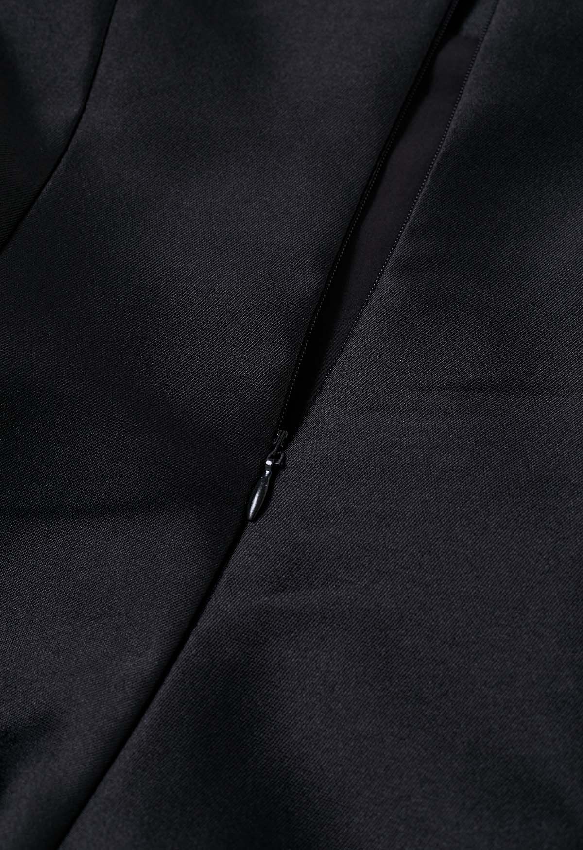 Robe caraco en satin poli à ourlet évasé, noir