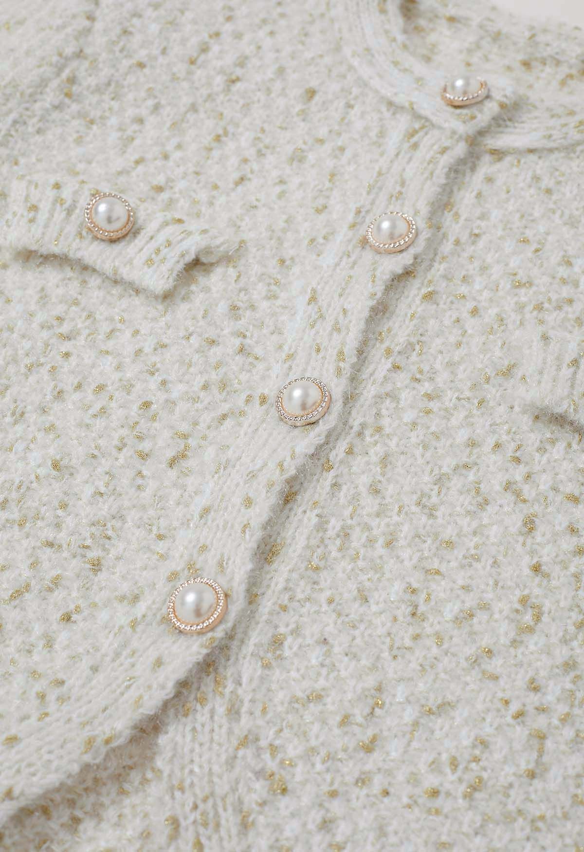 Cardigan boutonné en tricot mélangé pelucheux en blanc