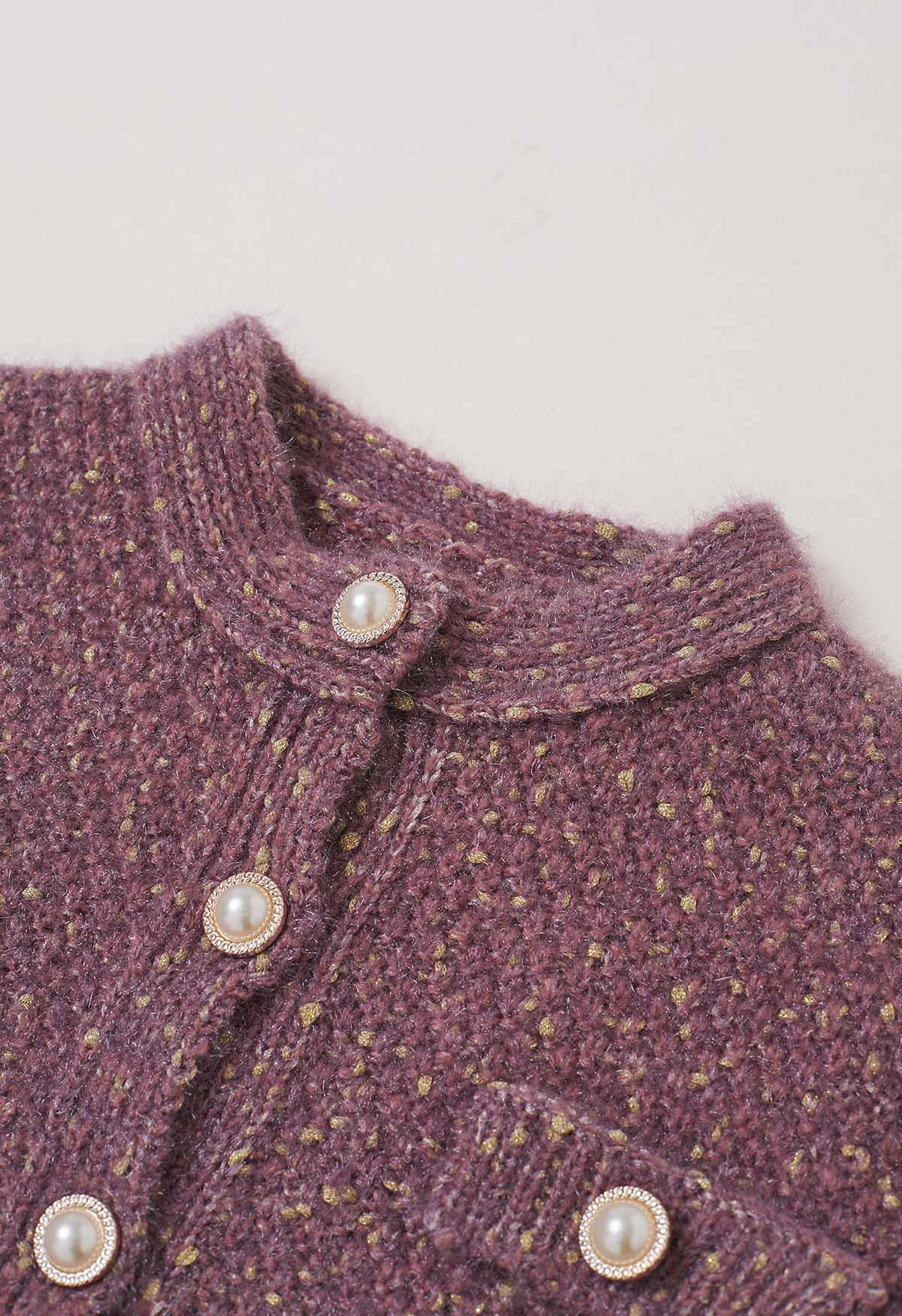 Cardigan boutonné en tricot mélangé flou en violet