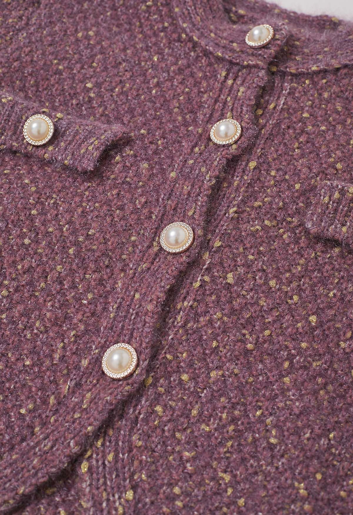 Cardigan boutonné en tricot mélangé flou en violet