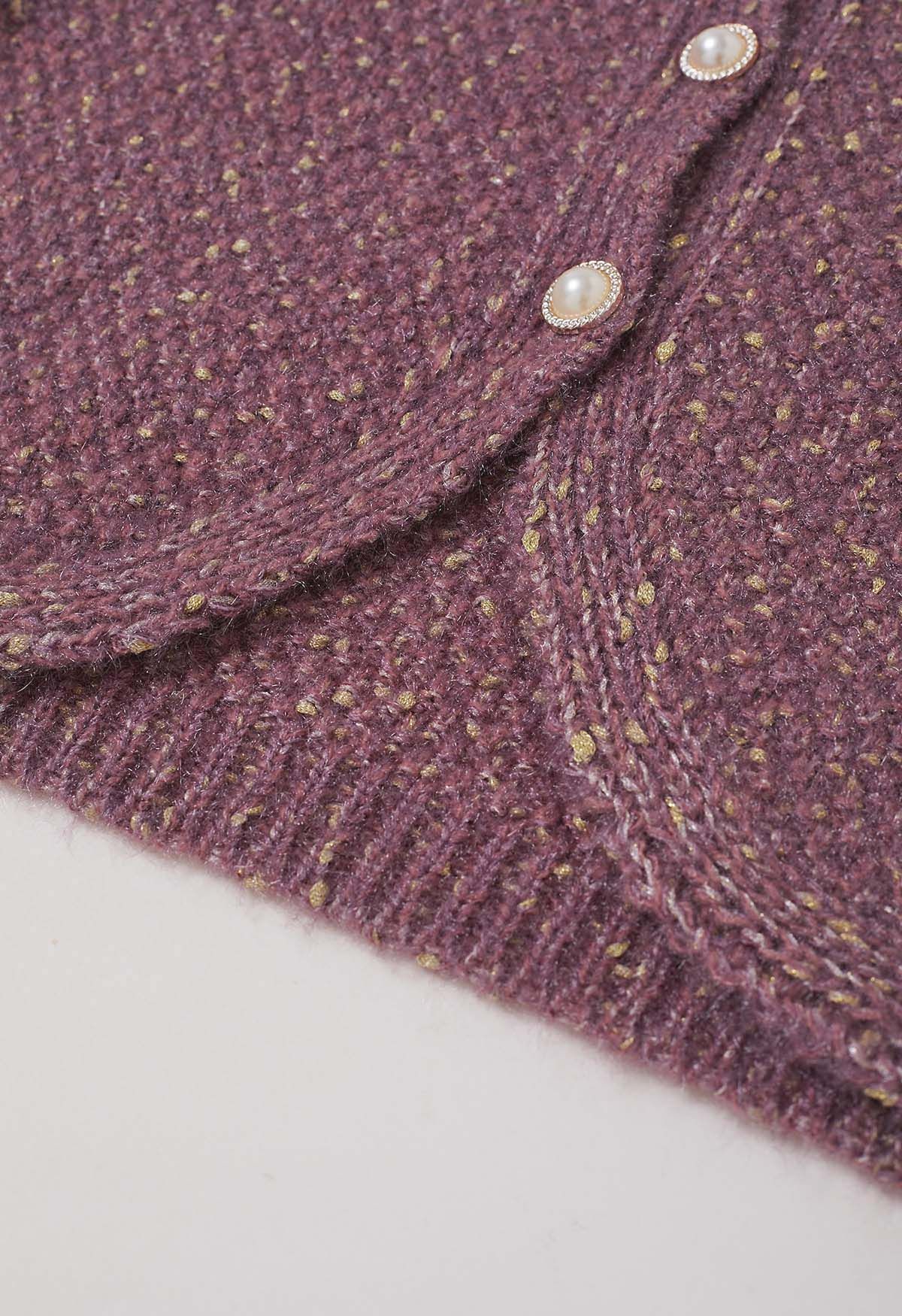 Cardigan boutonné en tricot mélangé flou en violet