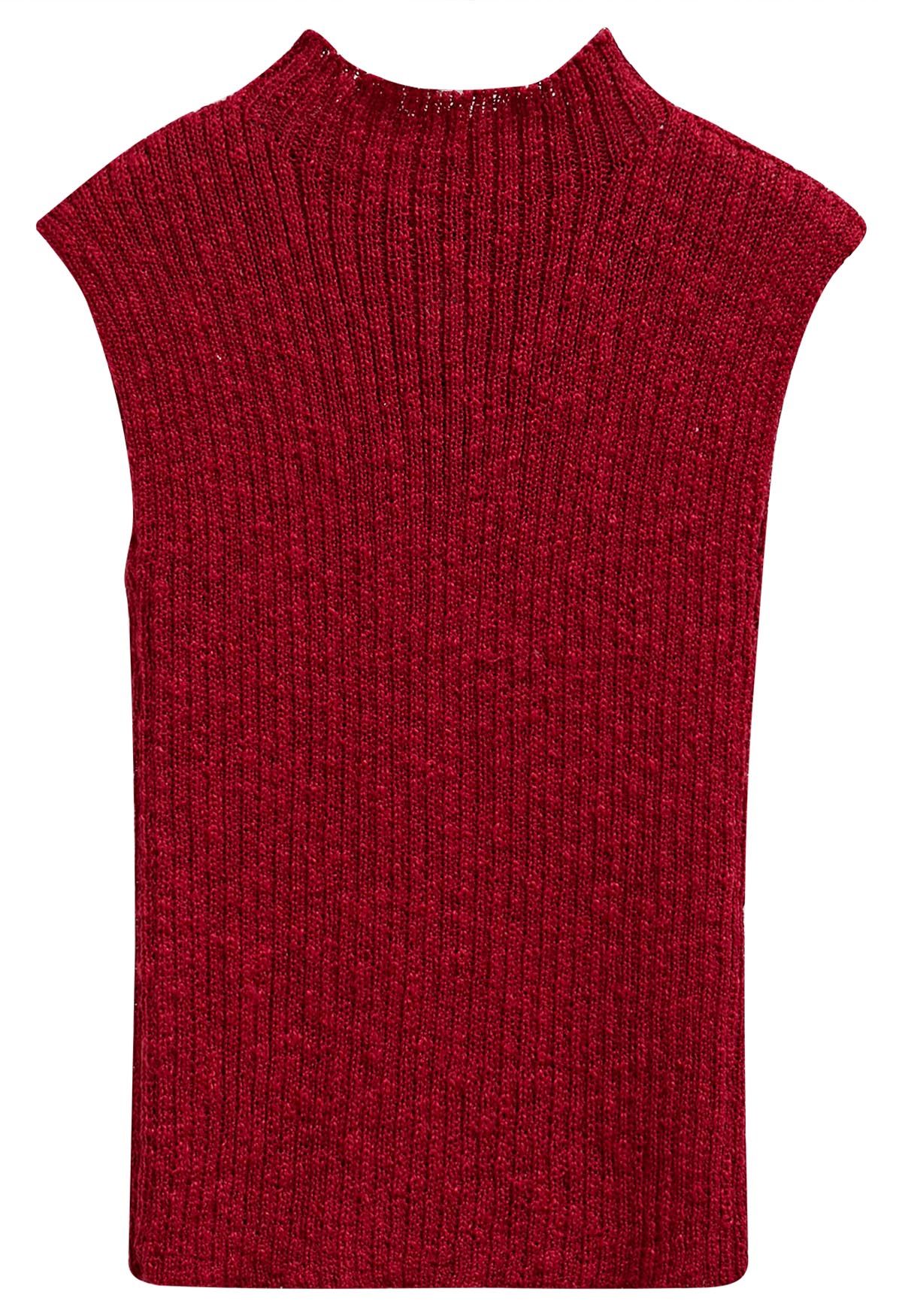 Haut en tricot sans manches à fleurs au crochet 3D en rouge