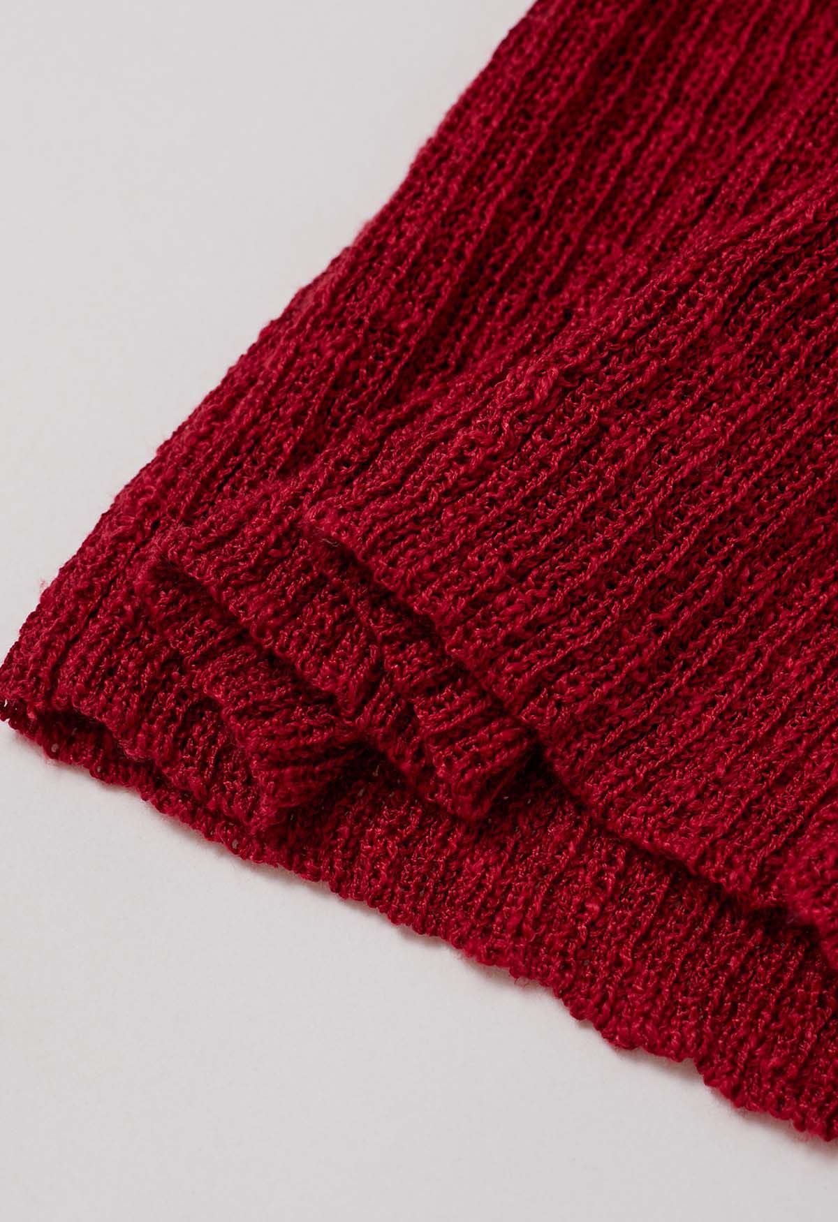 Haut en tricot sans manches à fleurs au crochet 3D en rouge