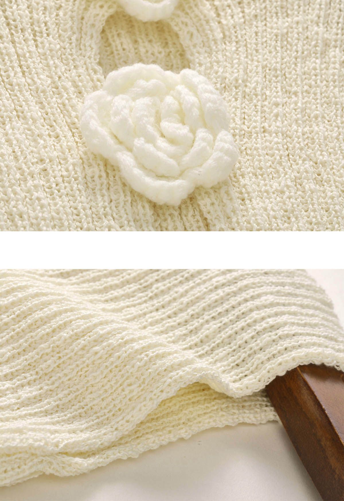 Haut en tricot sans manches à fleurs au crochet 3D en crème