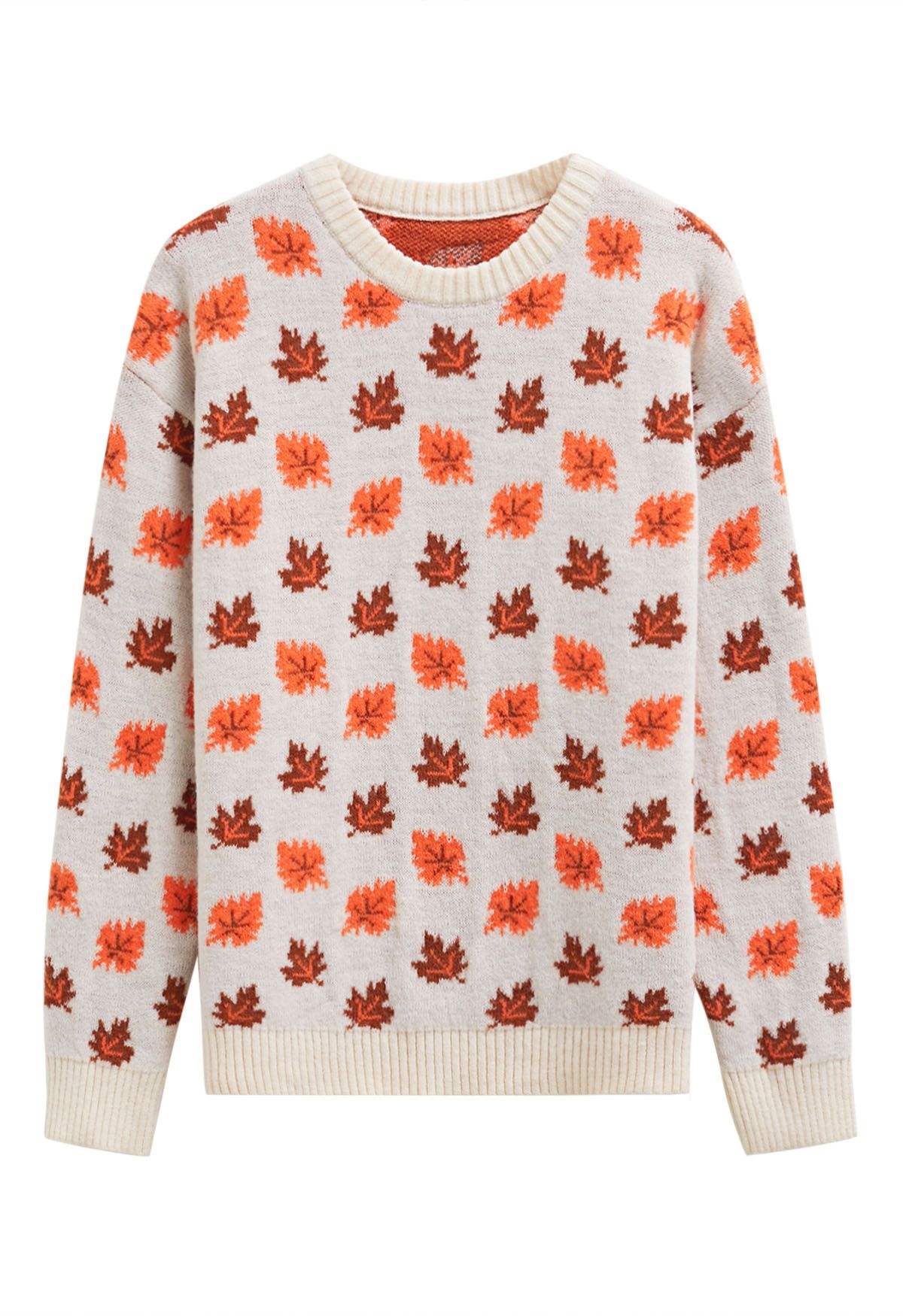 Pull surdimensionné en tricot à manches longues Maple Leaf en ivoire