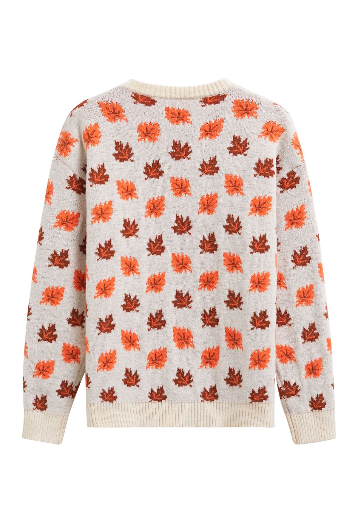 Pull surdimensionné en tricot à manches longues Maple Leaf en ivoire