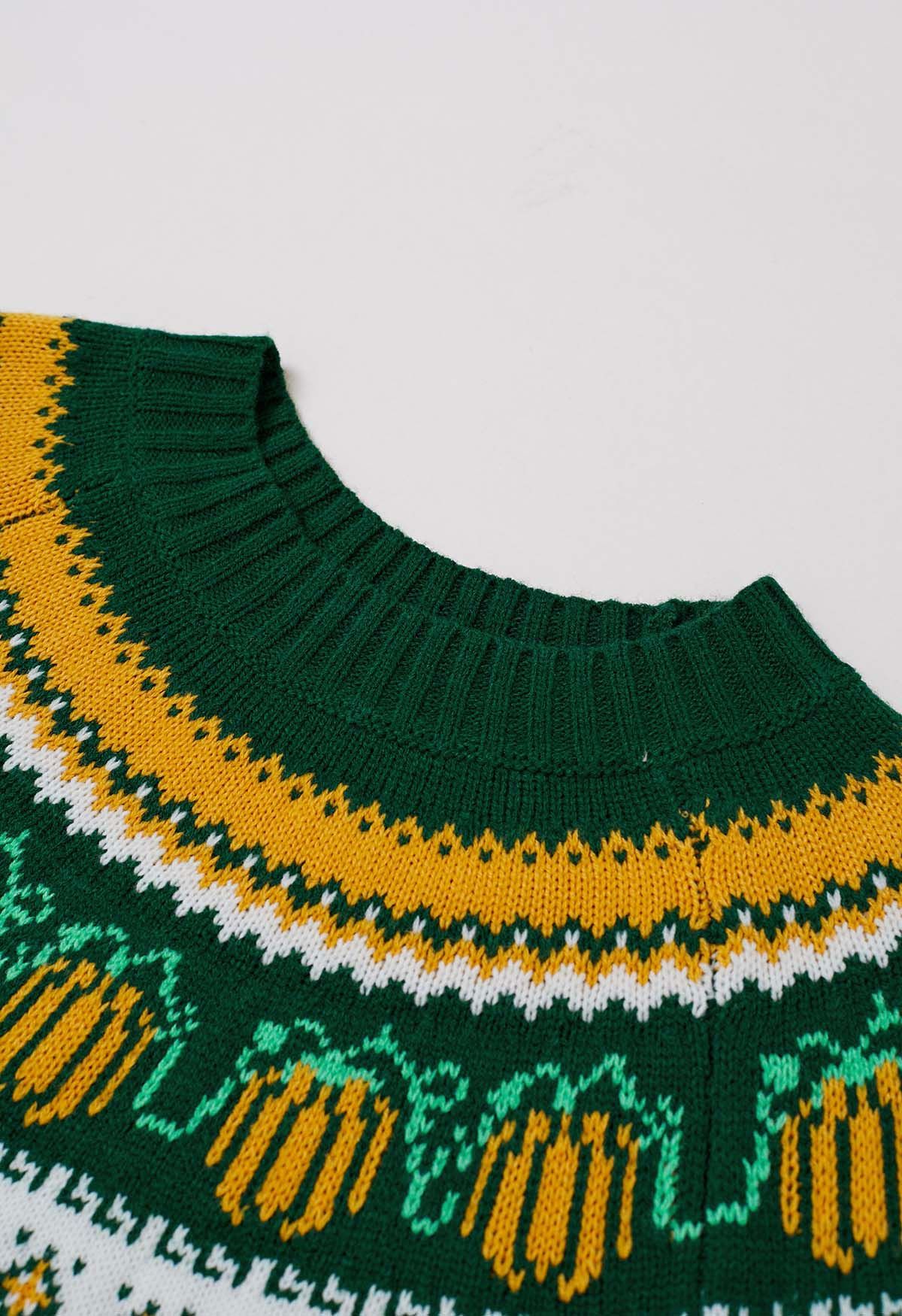 Pull en tricot à manches longues Pumpkin Delight en vert