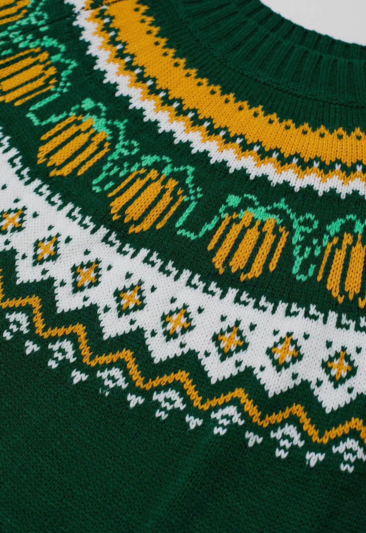 Pull en tricot à manches longues Pumpkin Delight en vert