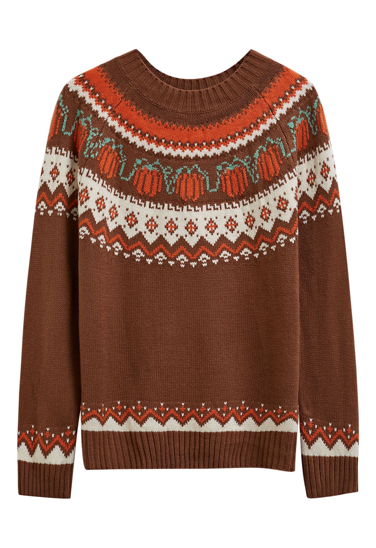 Pull en tricot à manches longues Pumpkin Delight en marron