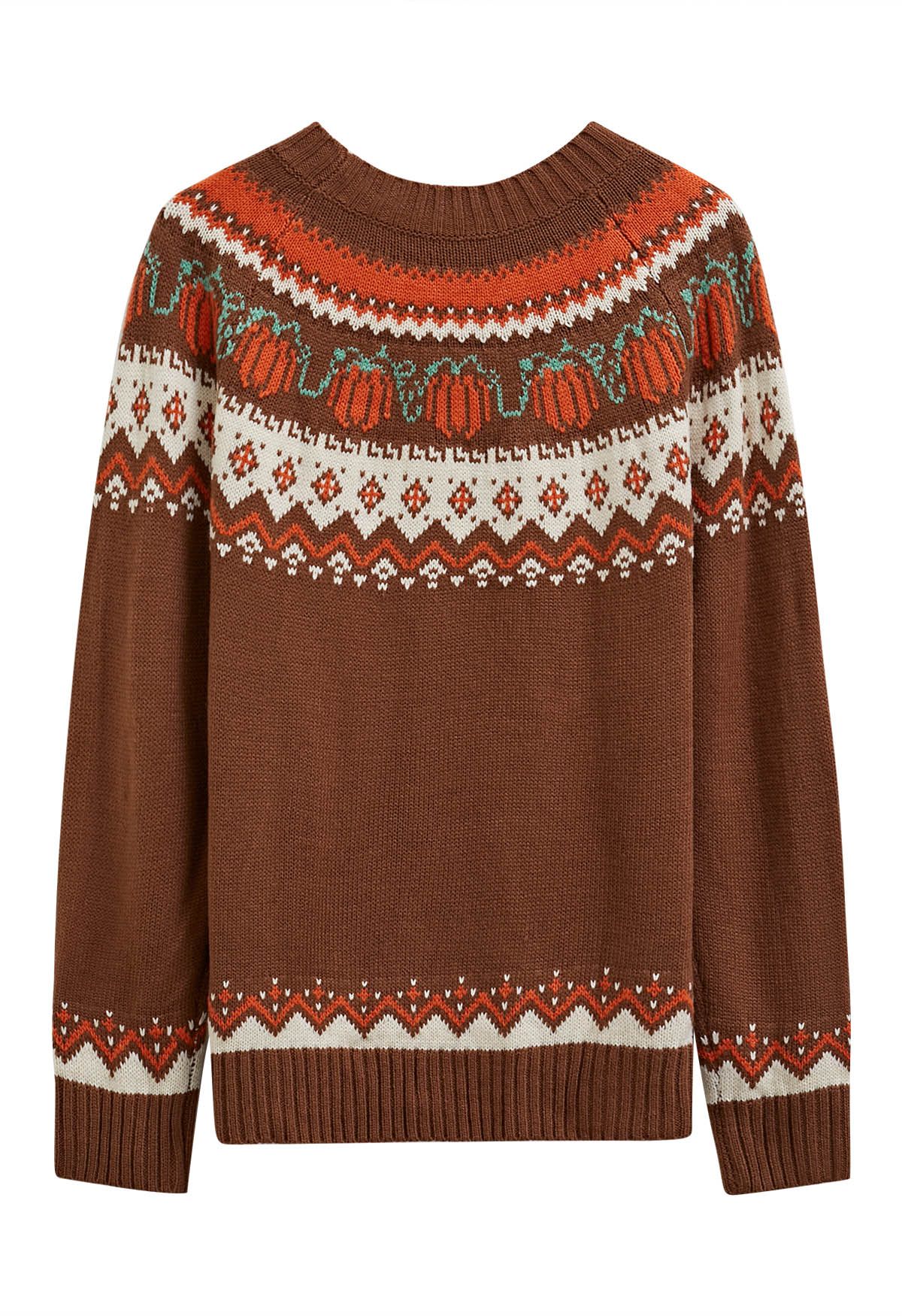 Pull en tricot à manches longues Pumpkin Delight en marron