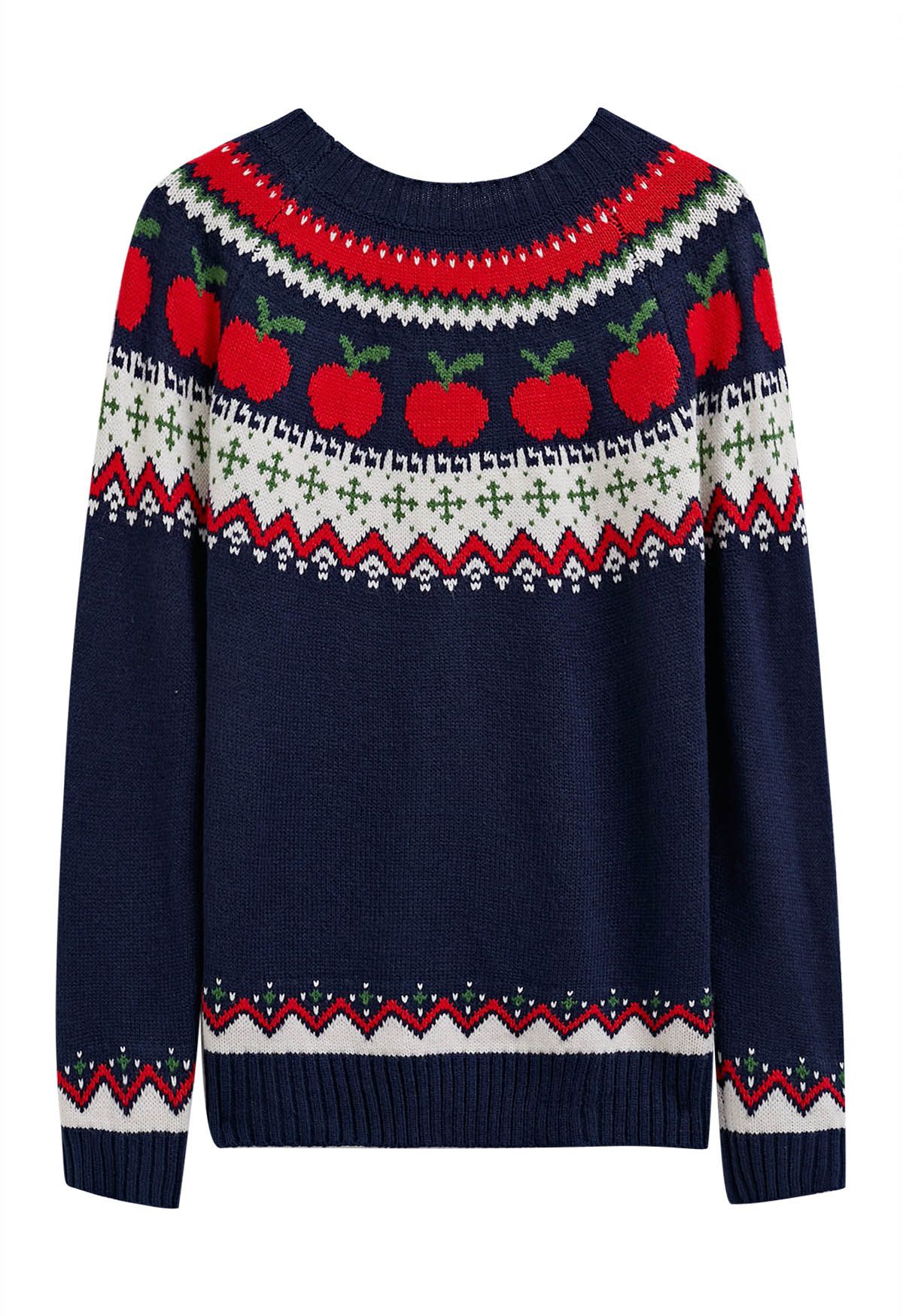 Pull en tricot à manches longues Apple Delight en bleu marine