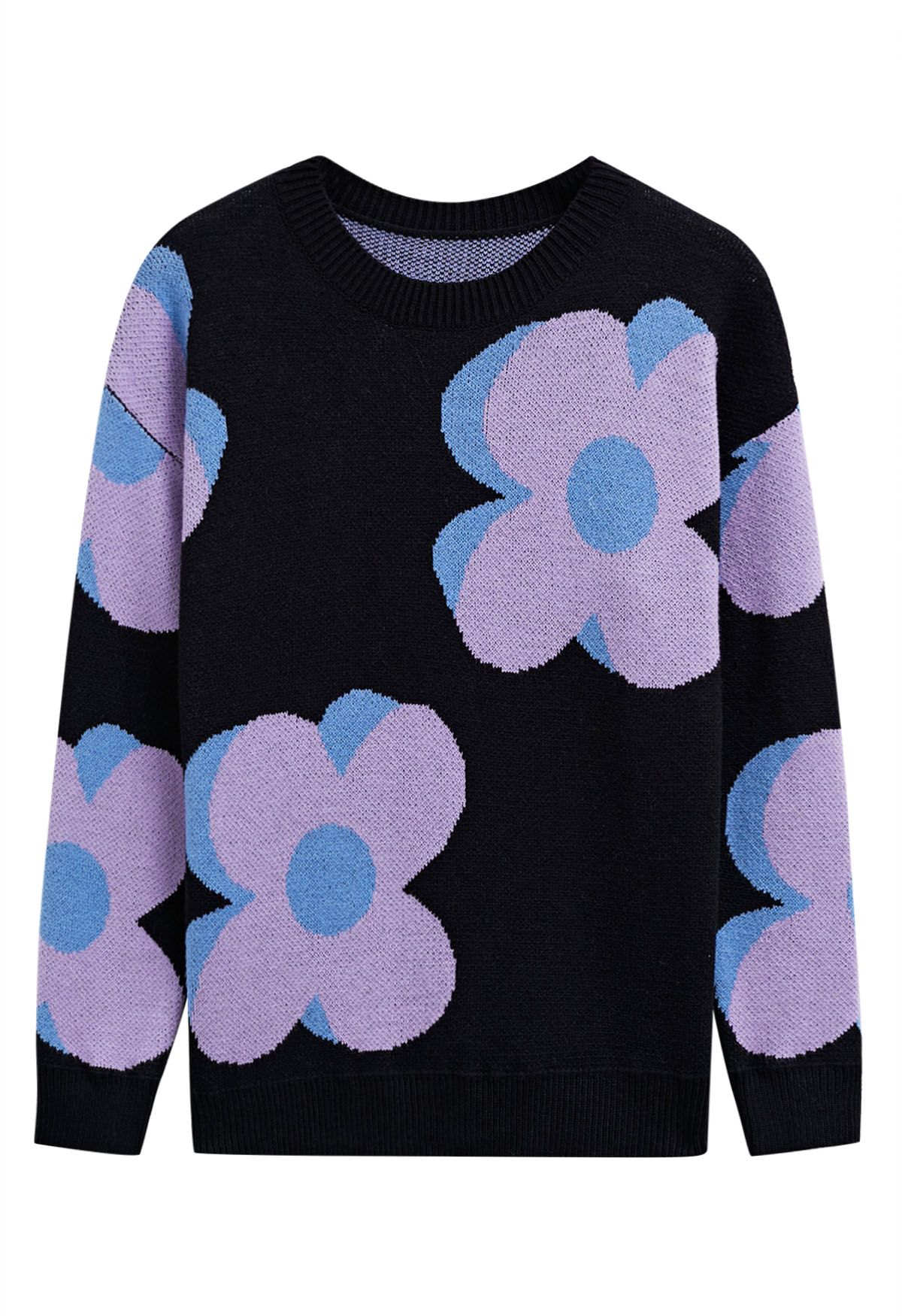 Pull en maille jacquard Flowering Day en noir