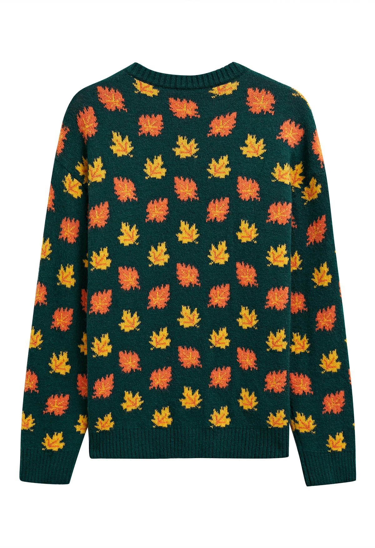 Pull surdimensionné en tricot à manches longues Maple Leaf en vert