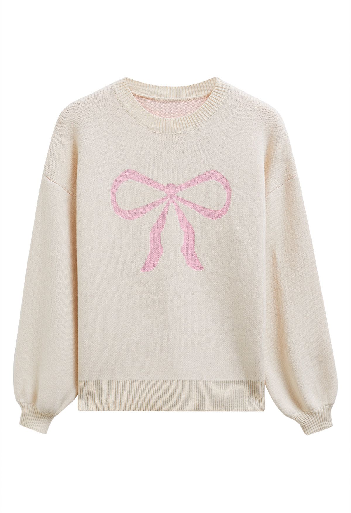 Pull en tricot jacquard à motif de nœud papillon en ruban en crème