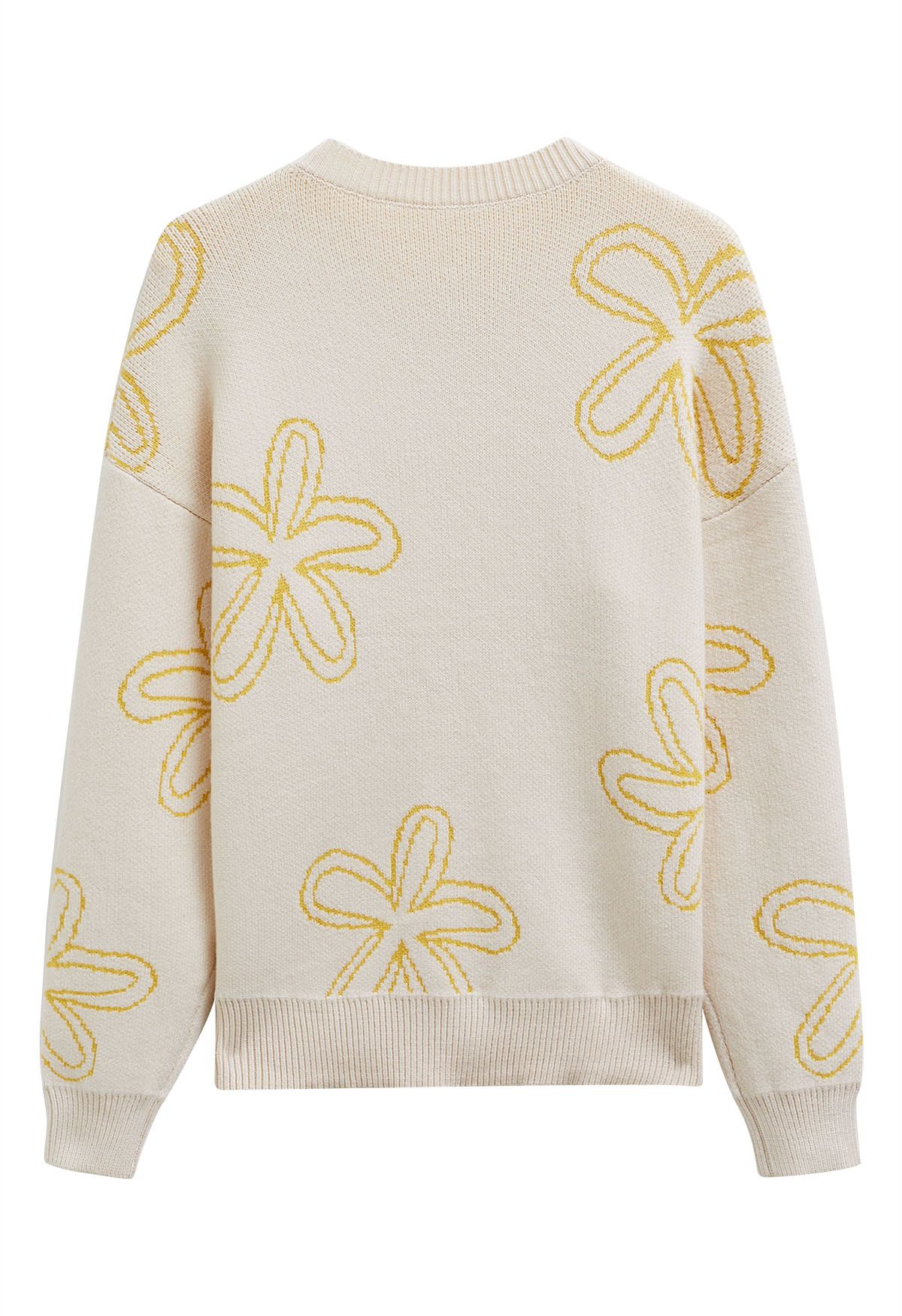 Pull en maille jacquard à motif floral en jaune clair