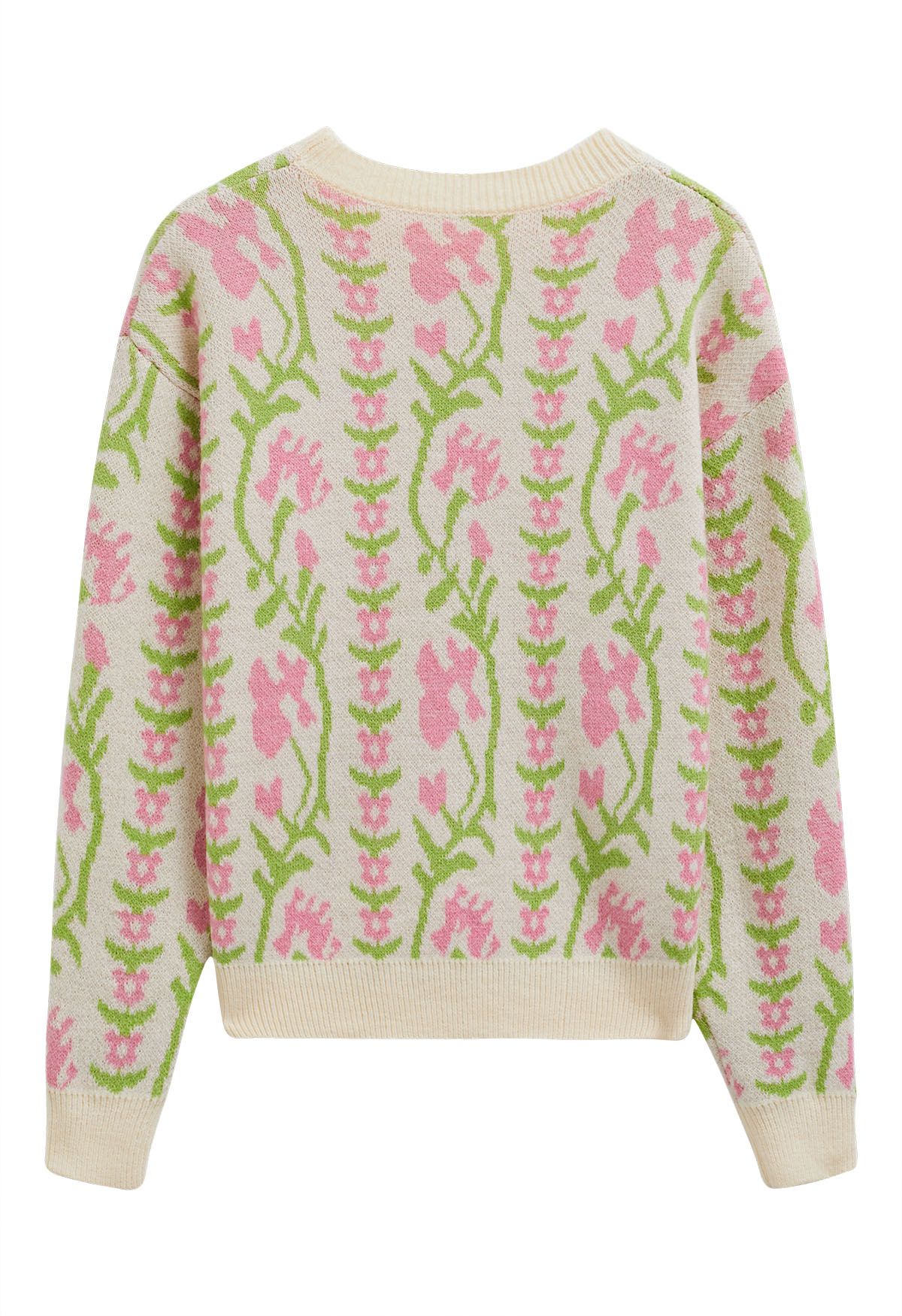 Pull en tricot jacquard à branches florales en crème