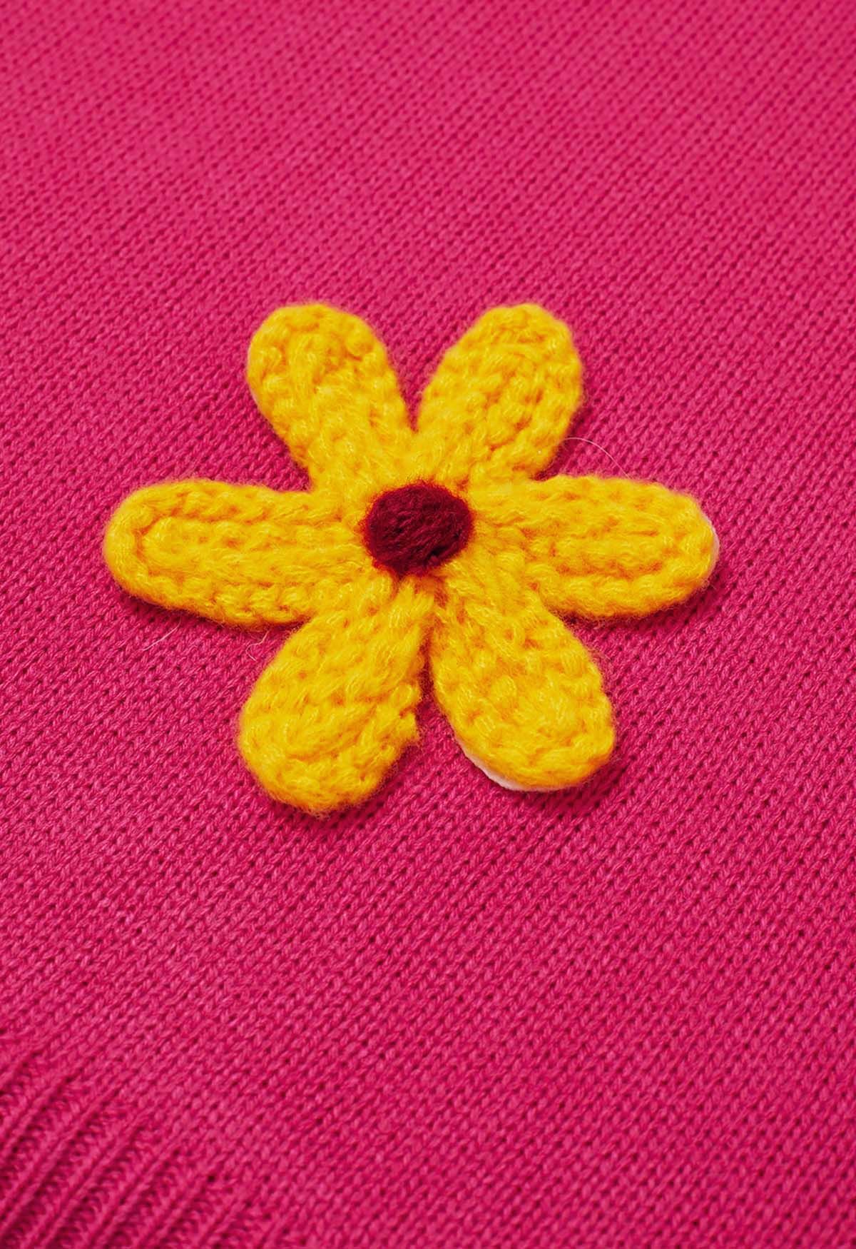 Pull coloré en tricot à fleurs en point 3D en rose vif