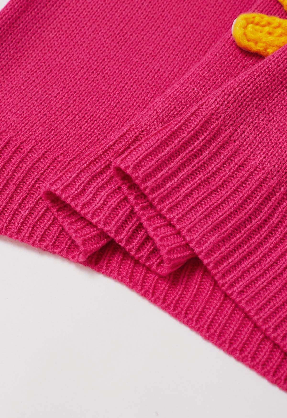 Pull coloré en tricot à fleurs en point 3D en rose vif