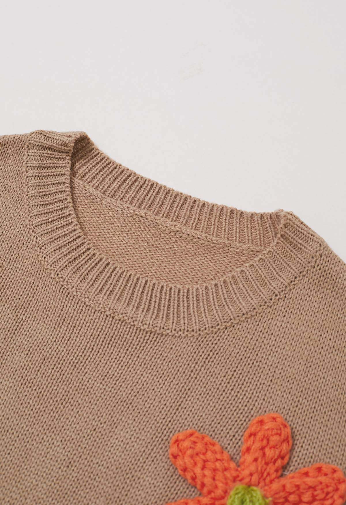 Pull coloré en tricot à fleurs en point 3D en beige