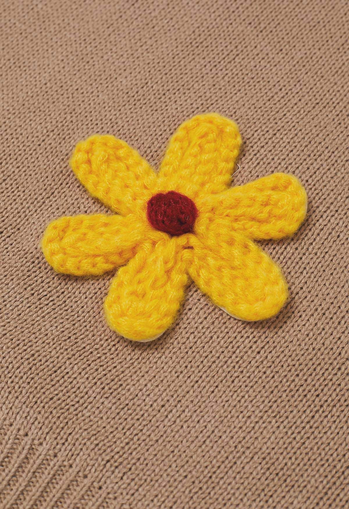 Pull coloré en tricot à fleurs en point 3D en beige