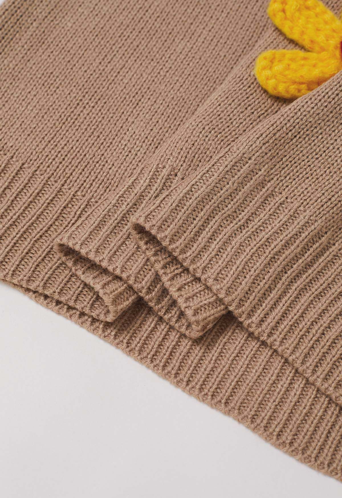 Pull coloré en tricot à fleurs en point 3D en beige