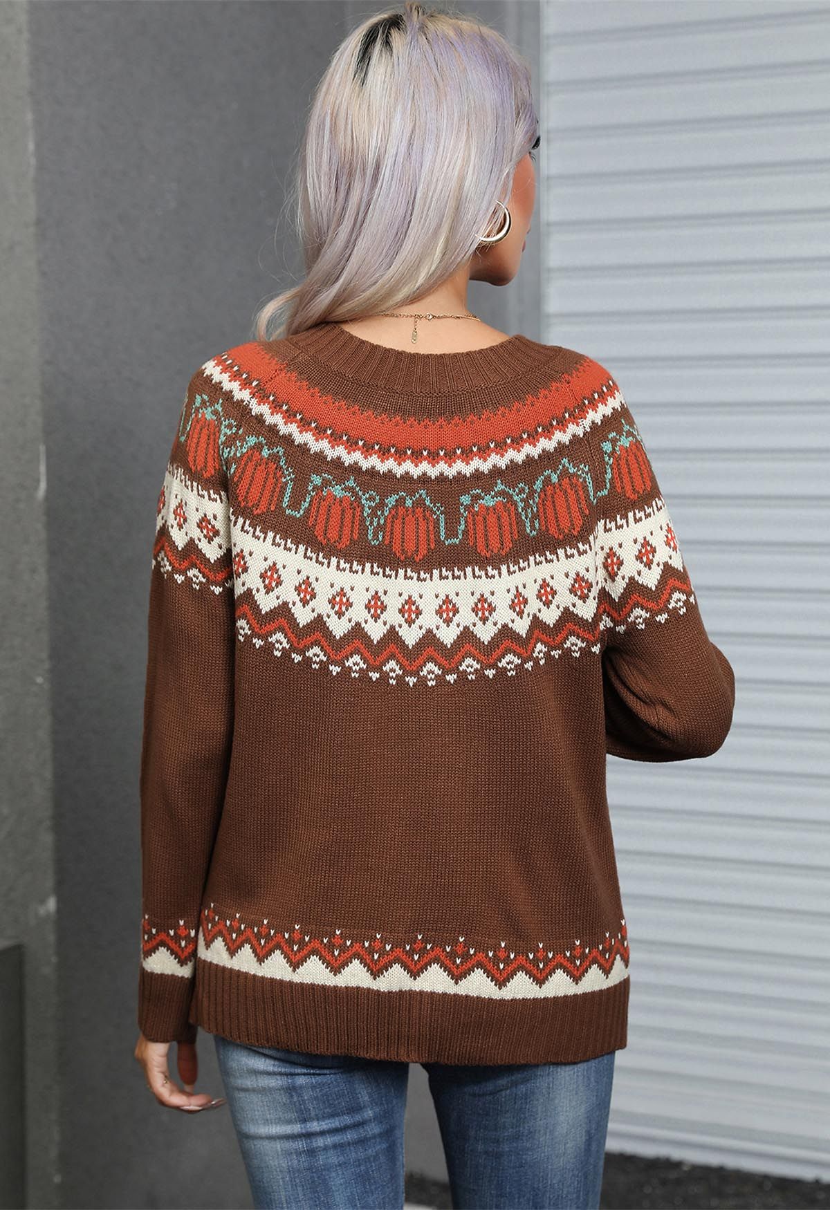 Pull en tricot à manches longues Pumpkin Delight en marron