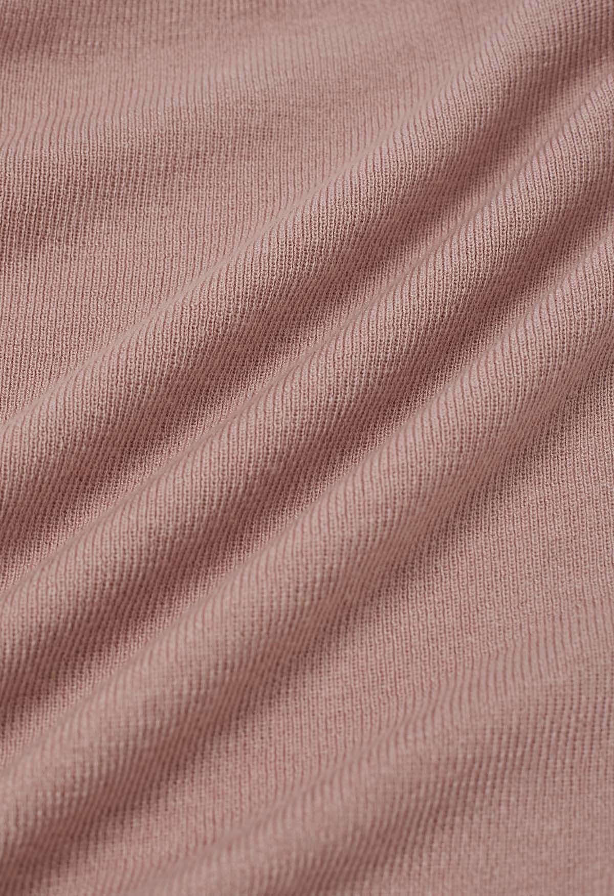 Haut en tricot doux à manches longues et à effet croisé en rose