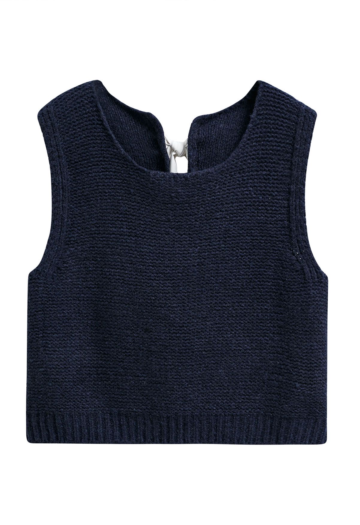 Gilet en tricot avec nœud papillon dans le dos en bleu marine