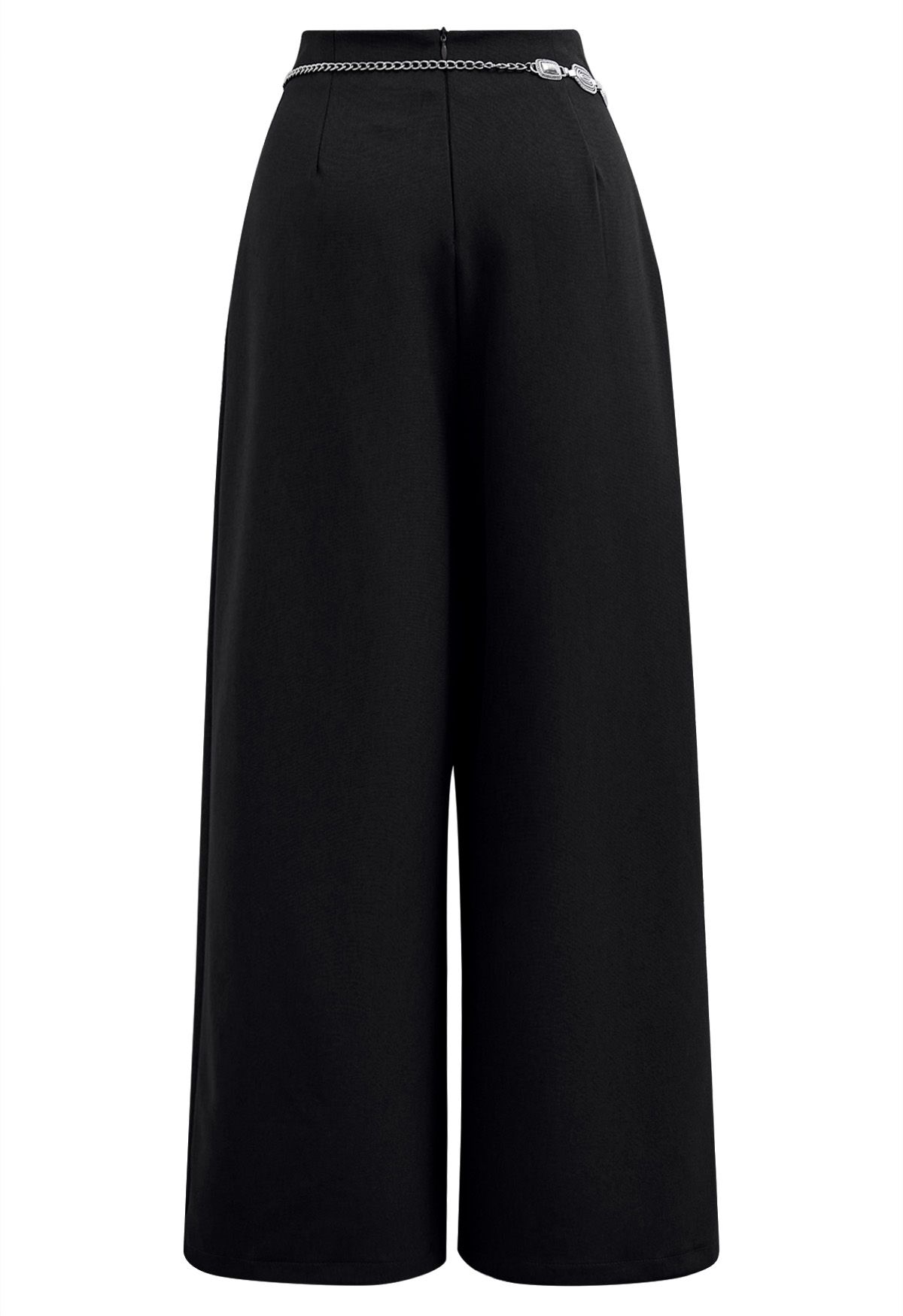 Pantalon Palazzo plissé orné de chaînes en noir