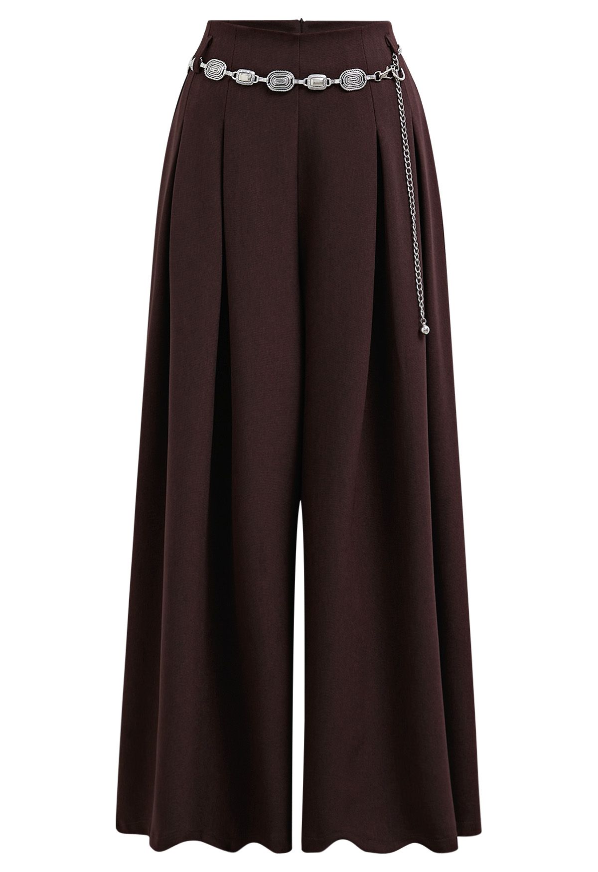 Pantalon Palazzo plissé orné de chaînes en bordeaux