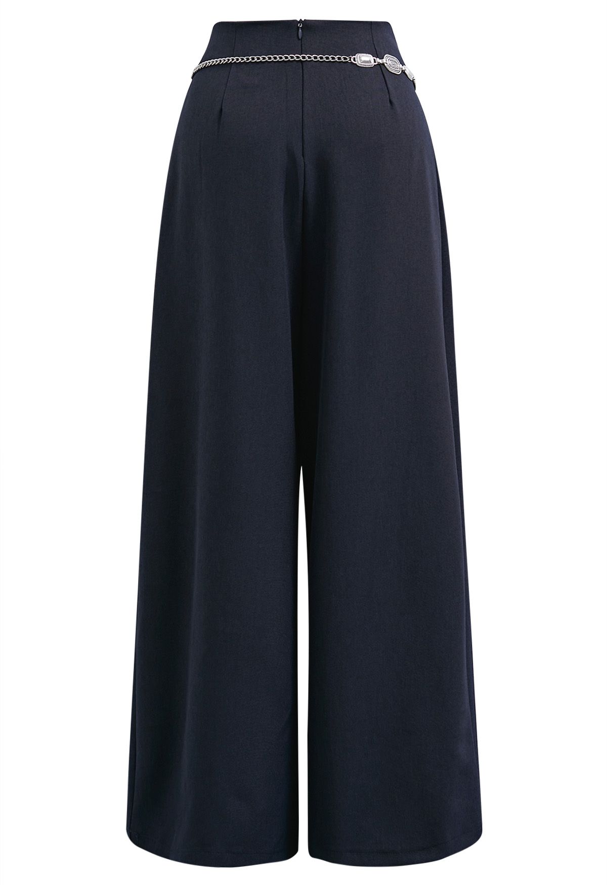 Pantalon Palazzo plissé orné de chaînes bleu marine