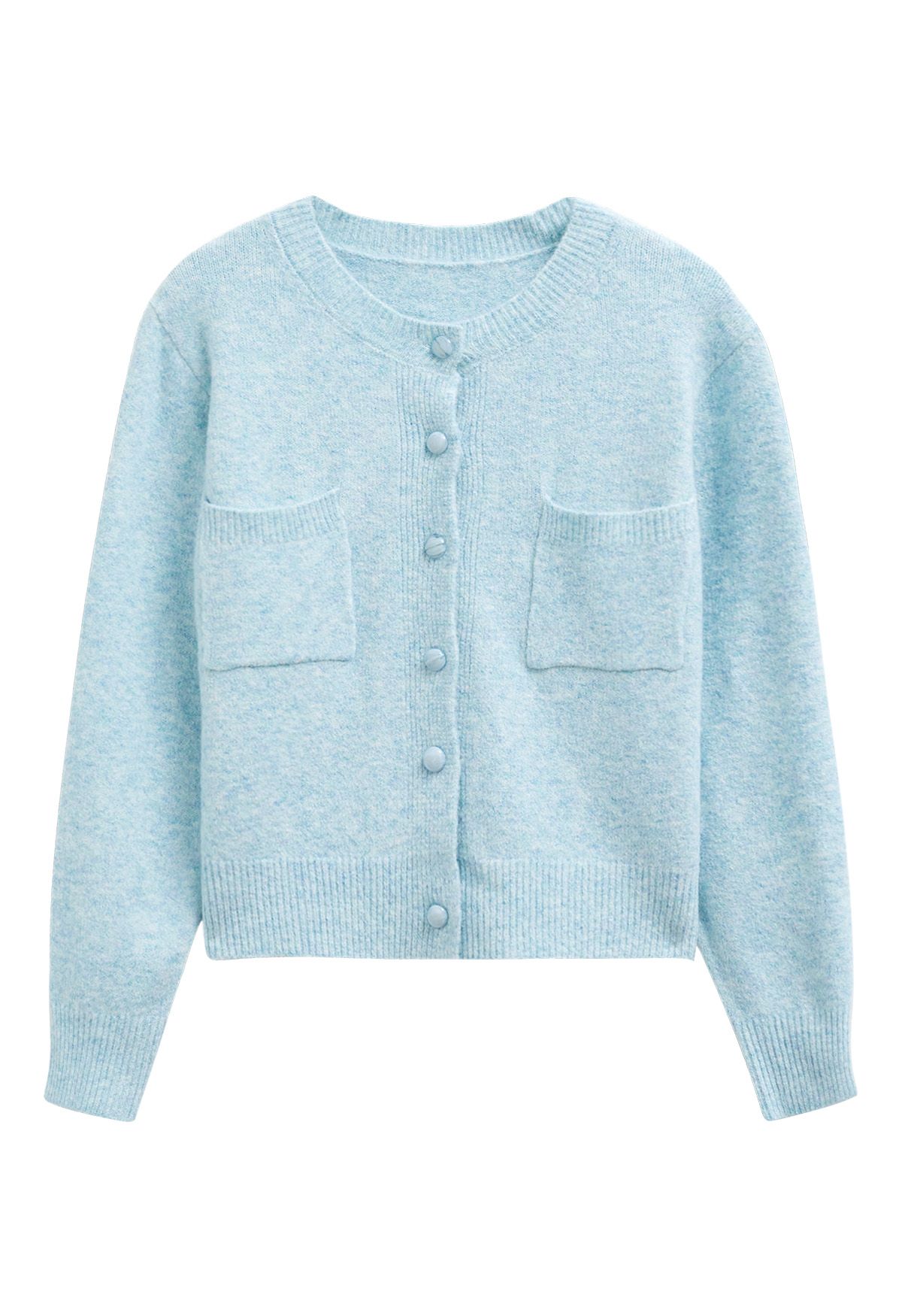 Cardigan boutonné en tricot avec poches plaquées Toasty en bleu bébé