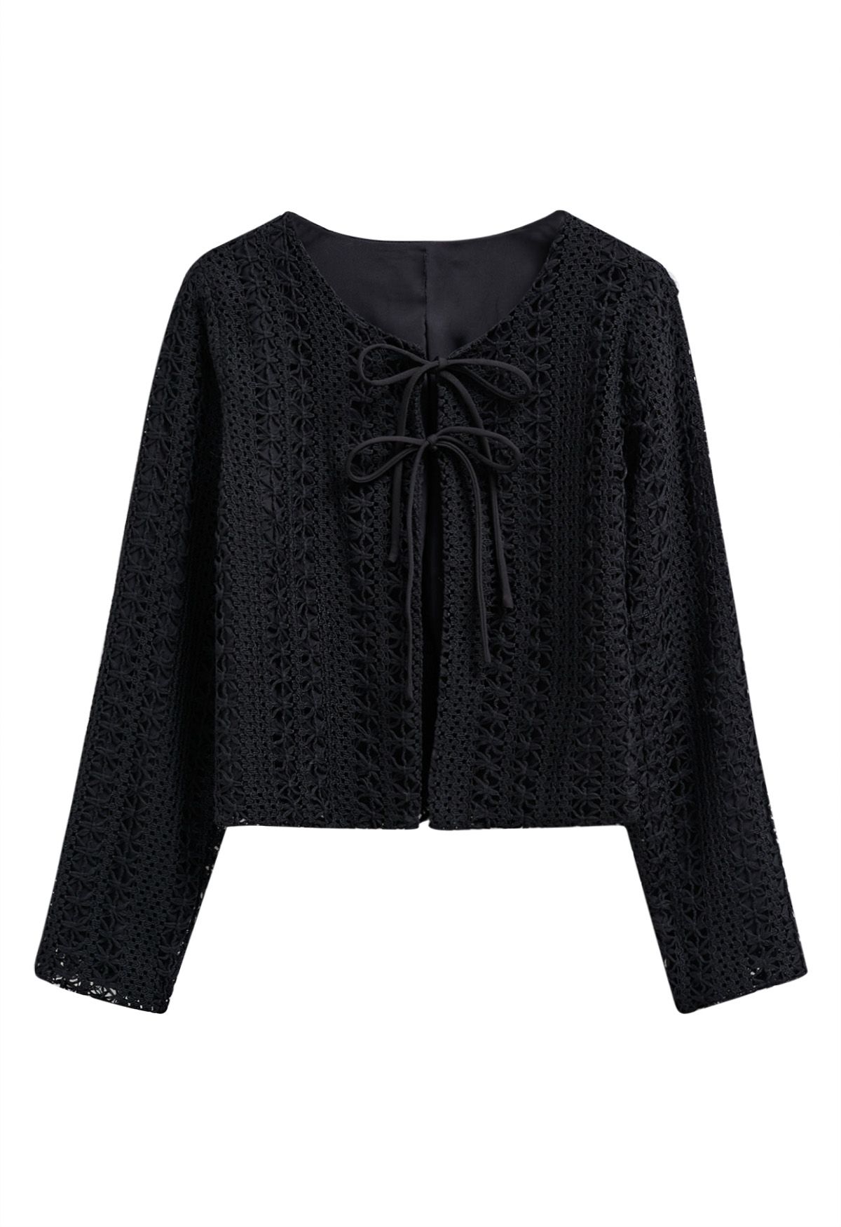 Veste à nœuds papillon au crochet complexe en noir