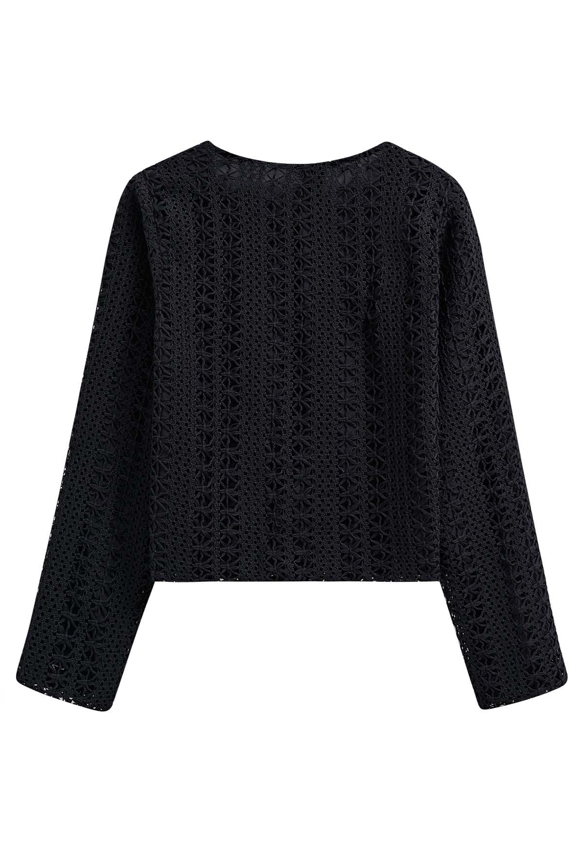 Veste à nœuds papillon au crochet complexe en noir