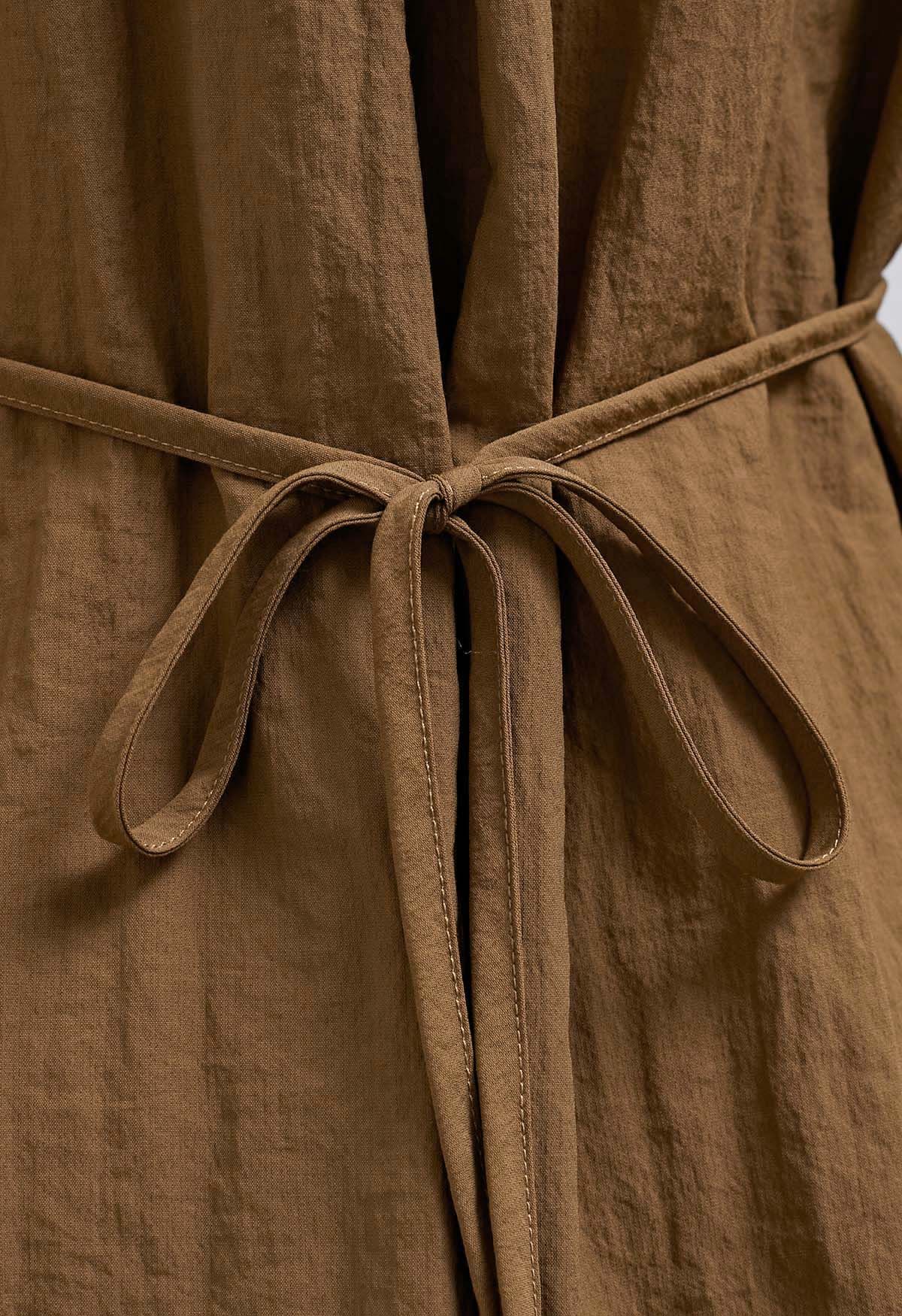 Chemise portefeuille boutonnée à col et plis latéraux en caramel