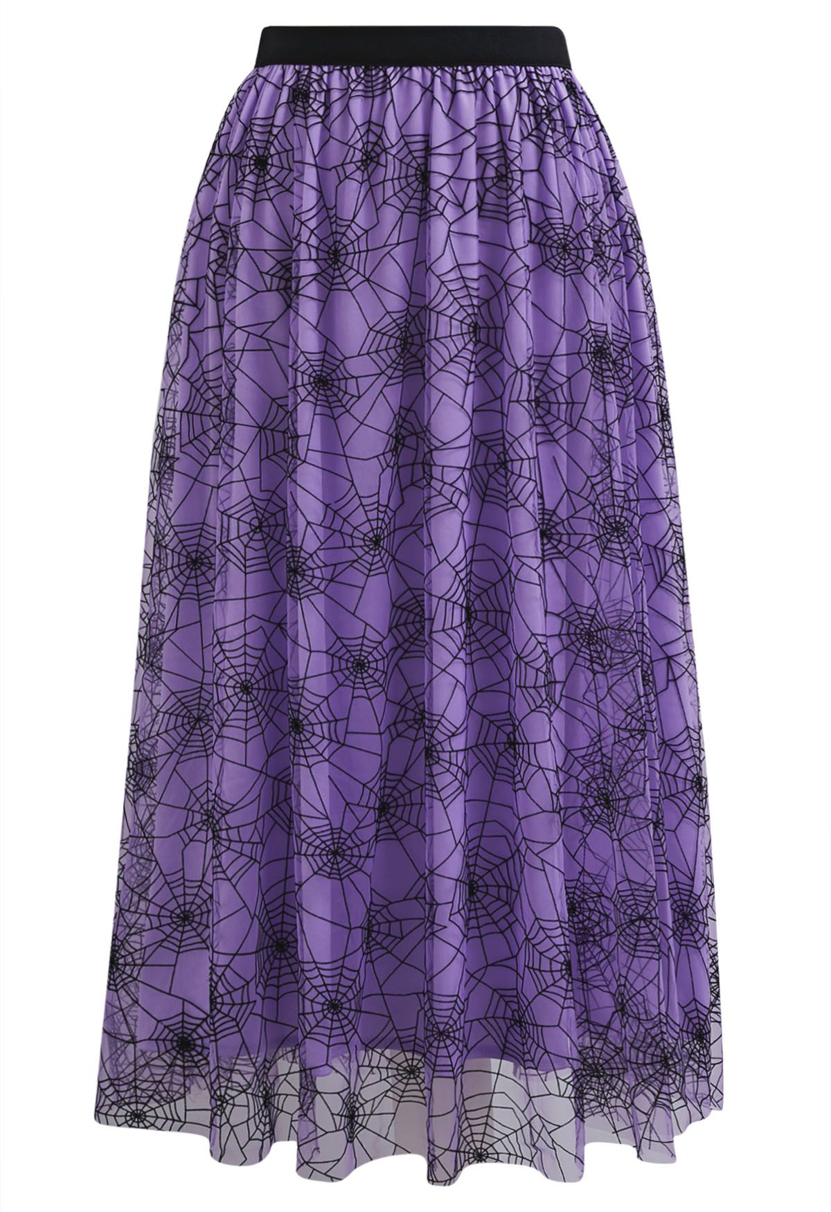 Jupe mi-longue en tulle et maille Cobweb Mystique en violet