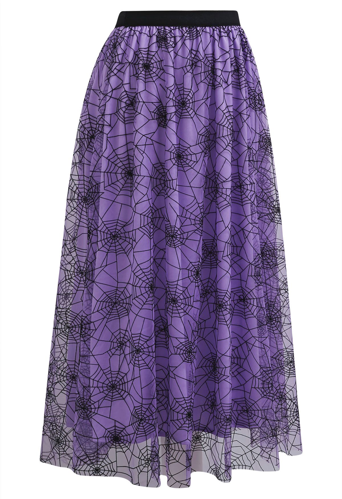 Jupe mi-longue en tulle et maille Cobweb Mystique en violet