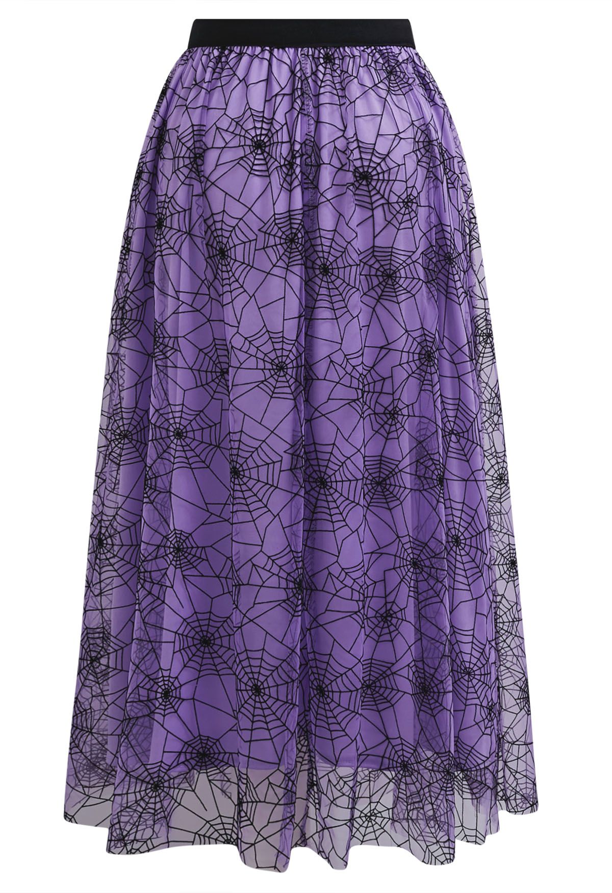 Jupe mi-longue en tulle et maille Cobweb Mystique en violet