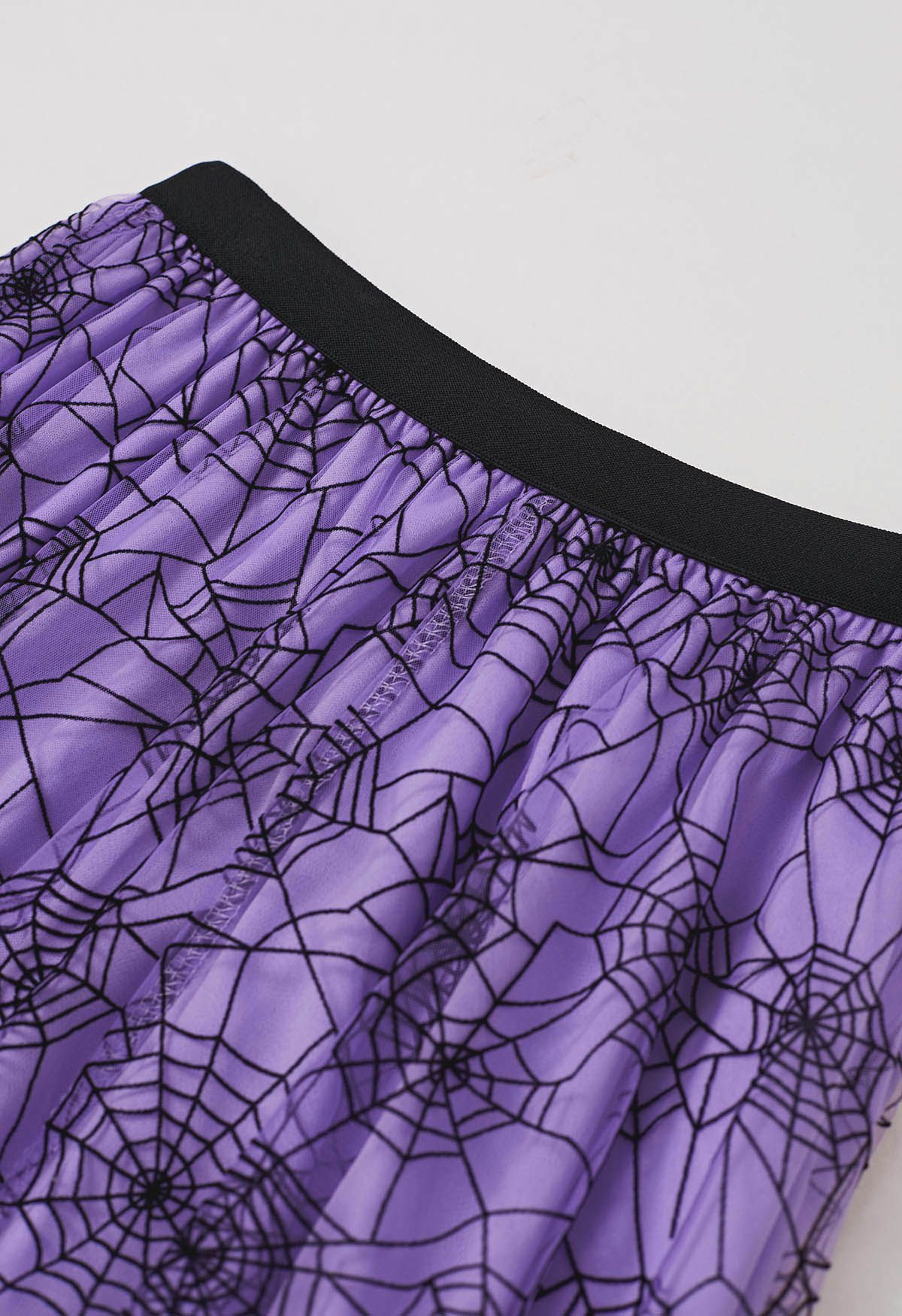 Jupe mi-longue en tulle et maille Cobweb Mystique en violet