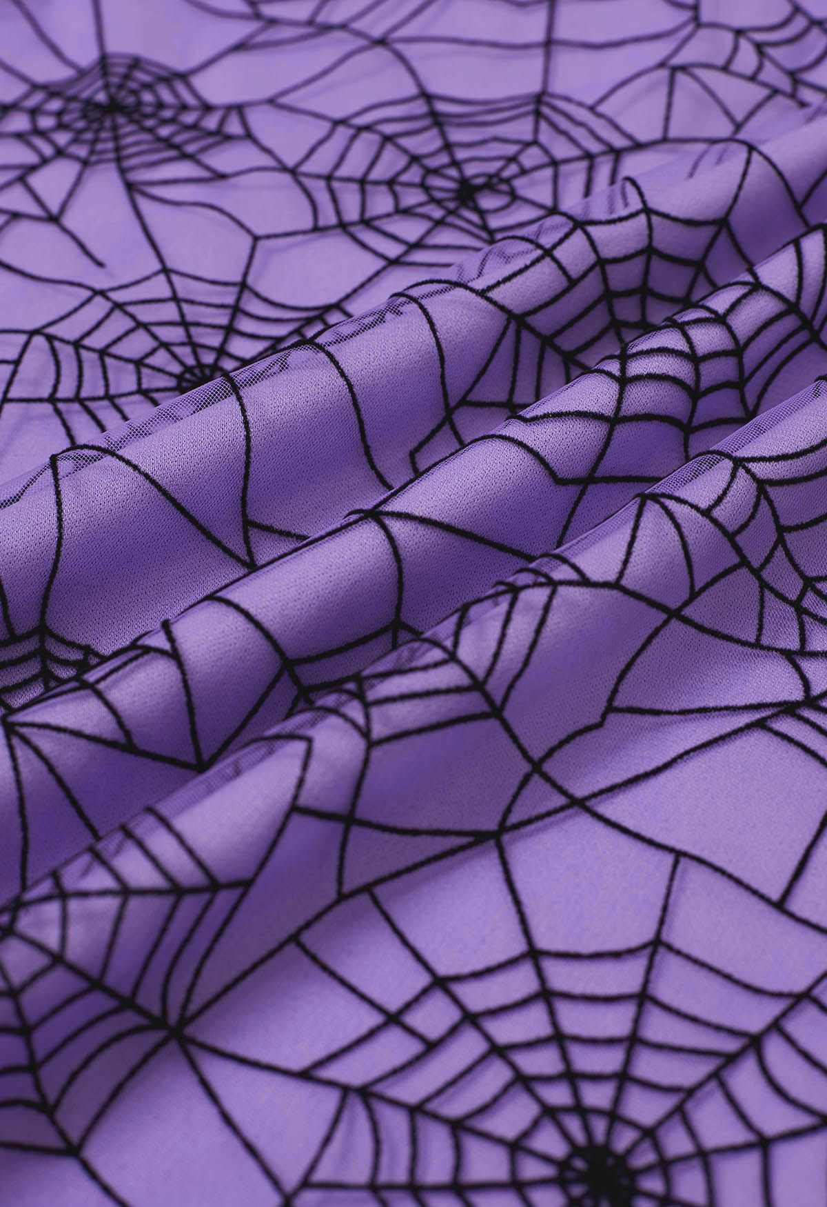 Jupe mi-longue en tulle et maille Cobweb Mystique en violet