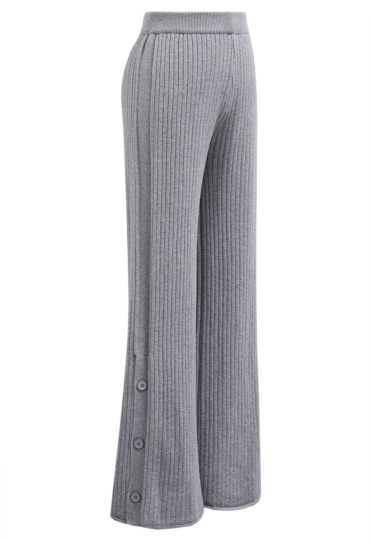 Pantalon en tricot côtelé à ourlet boutonné en gris