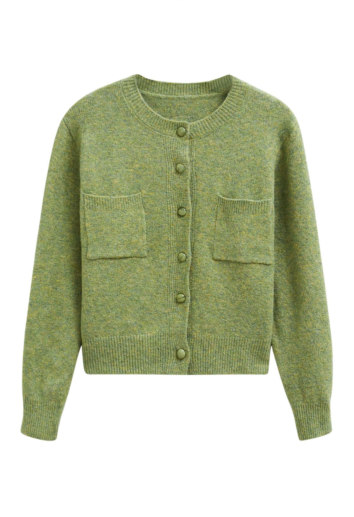 Cardigan boutonné en tricot avec poches plaquées Toasty en vert mousse