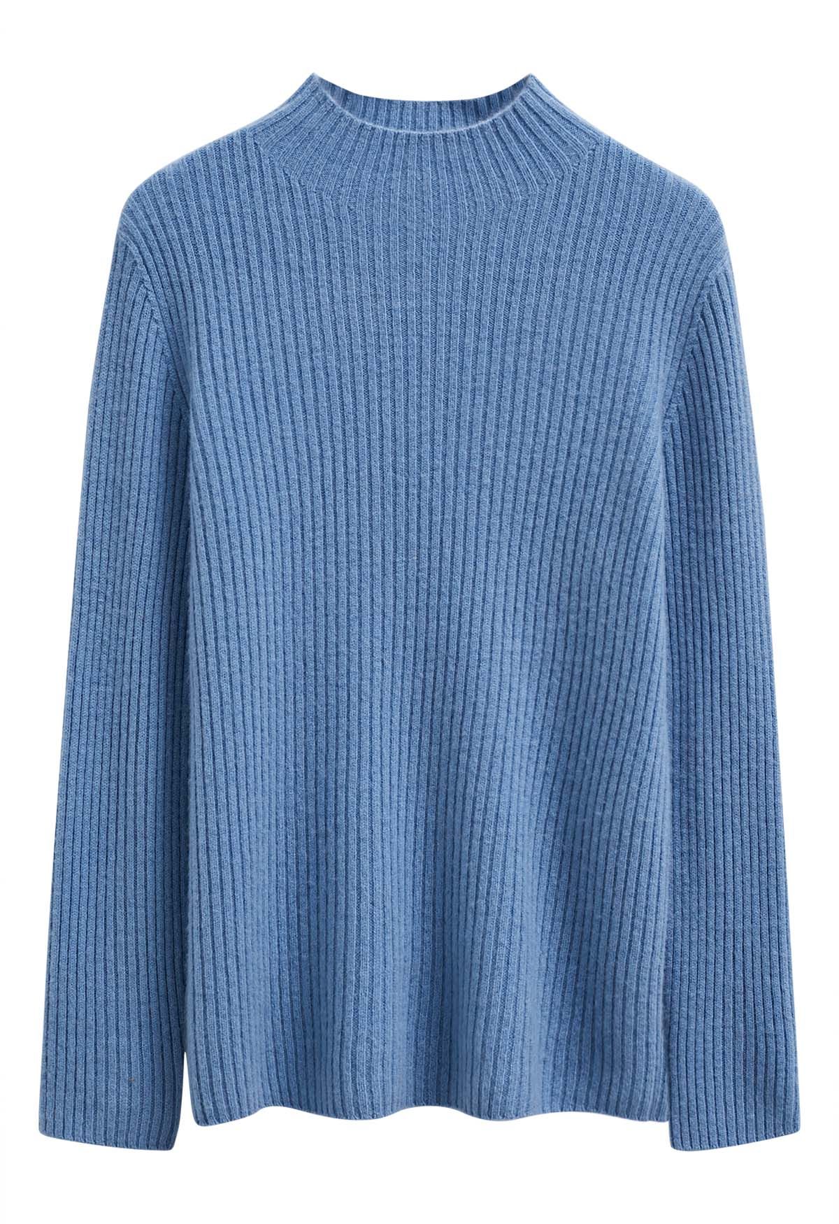 Pull en laine à manches longues et col montant Elemental en bleu