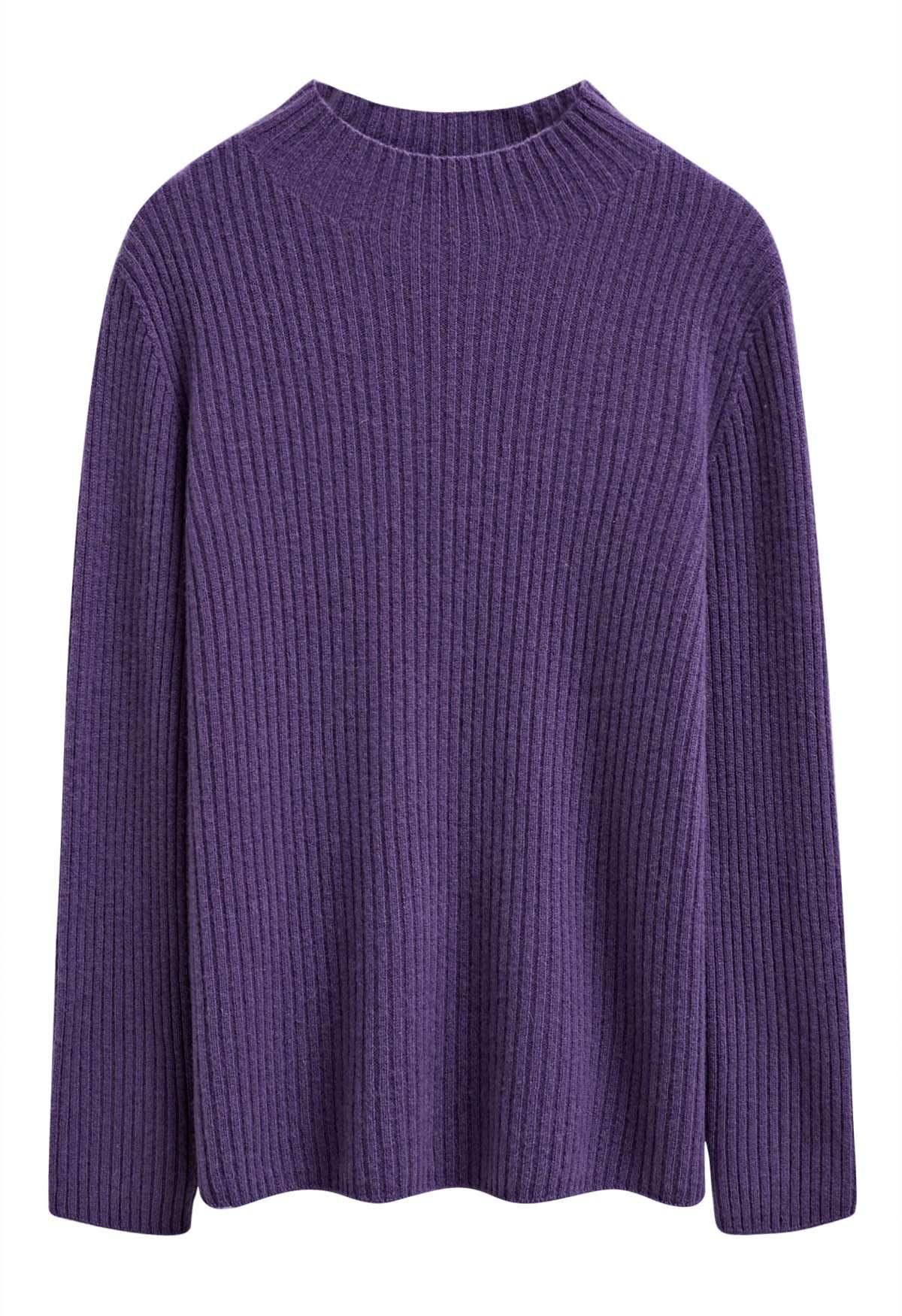 Pull en laine à manches longues et col montant Elemental en violet